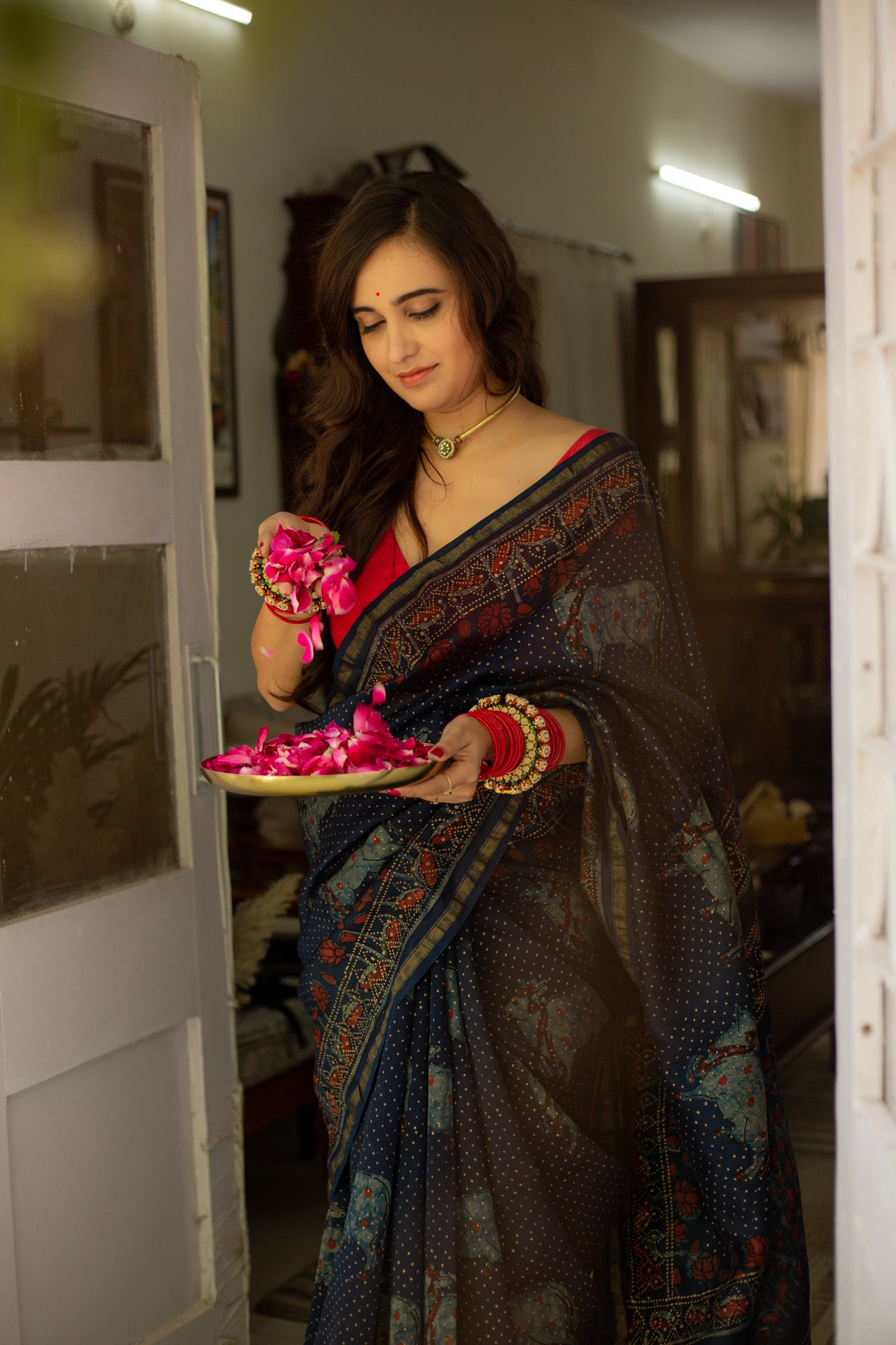Sneh Pichwai Indigo Silk Saree