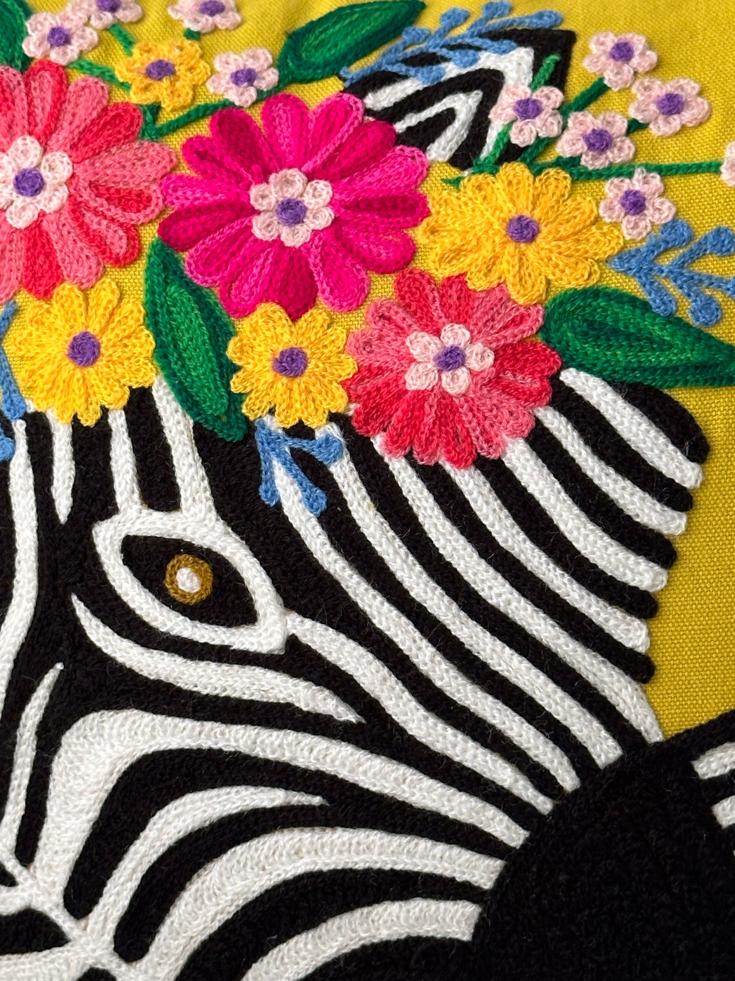 Embroidered Zebra Yellow Cushion Cover