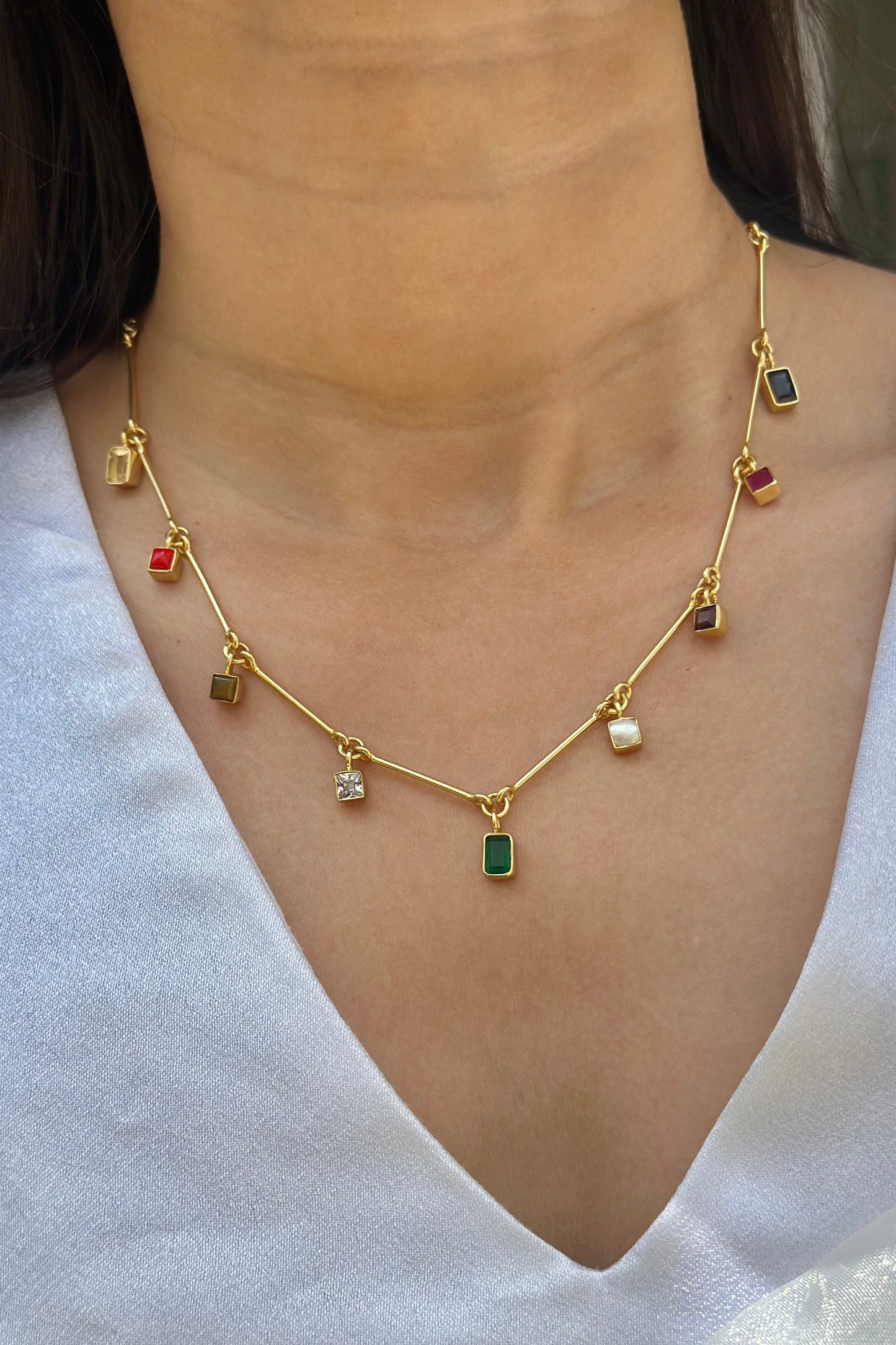 Navratna Bar Necklace