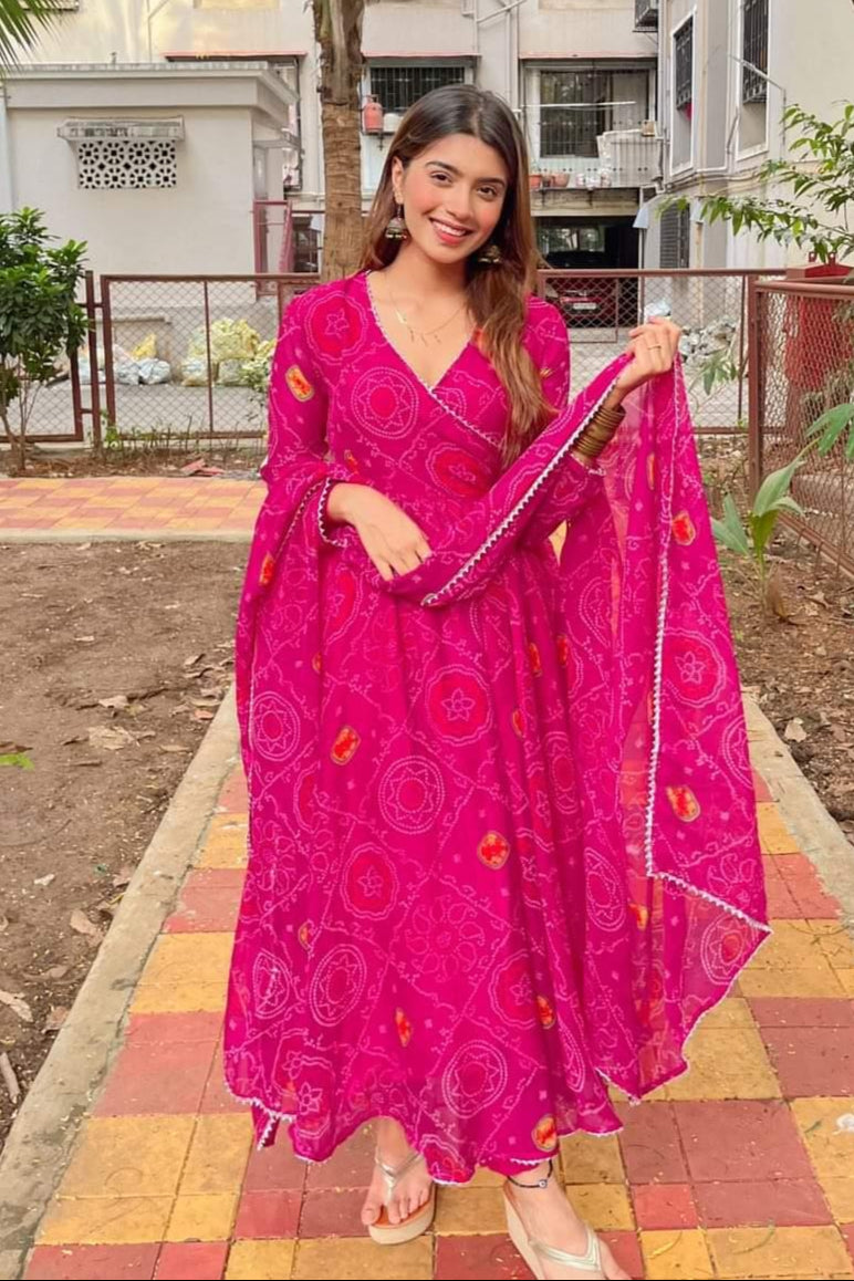 Angrakha Pattern Anarkali Suit Set with Side Slit