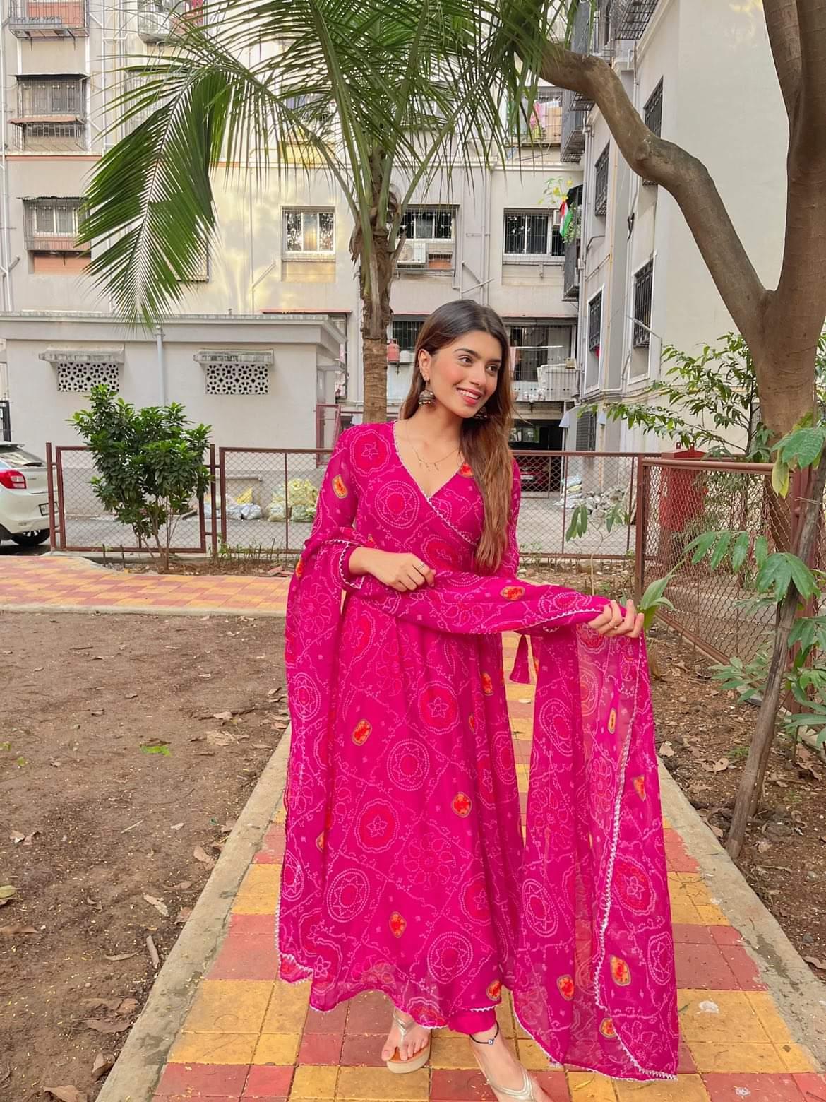 Angrakha Pattern Anarkali Suit Set with Side Slit
