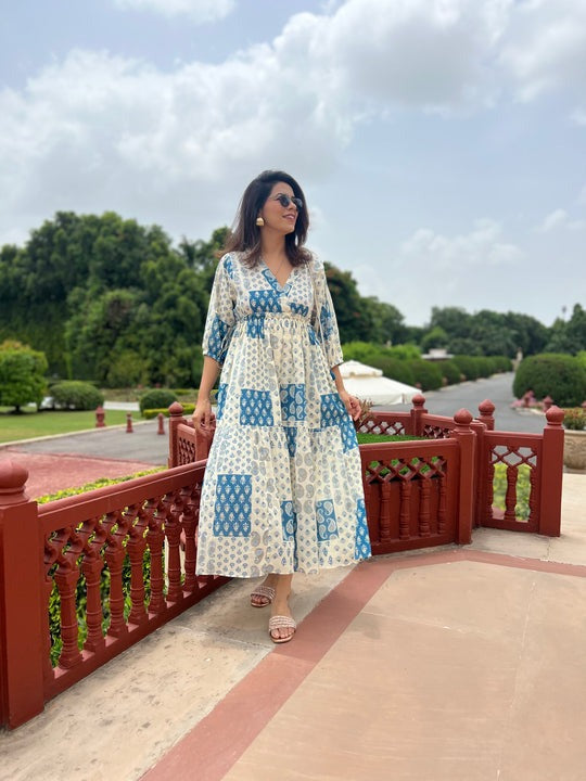 Off White Printed Maxi Cotton Dress