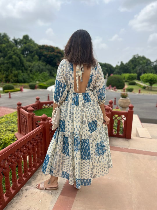 Off White Printed Maxi Cotton Dress