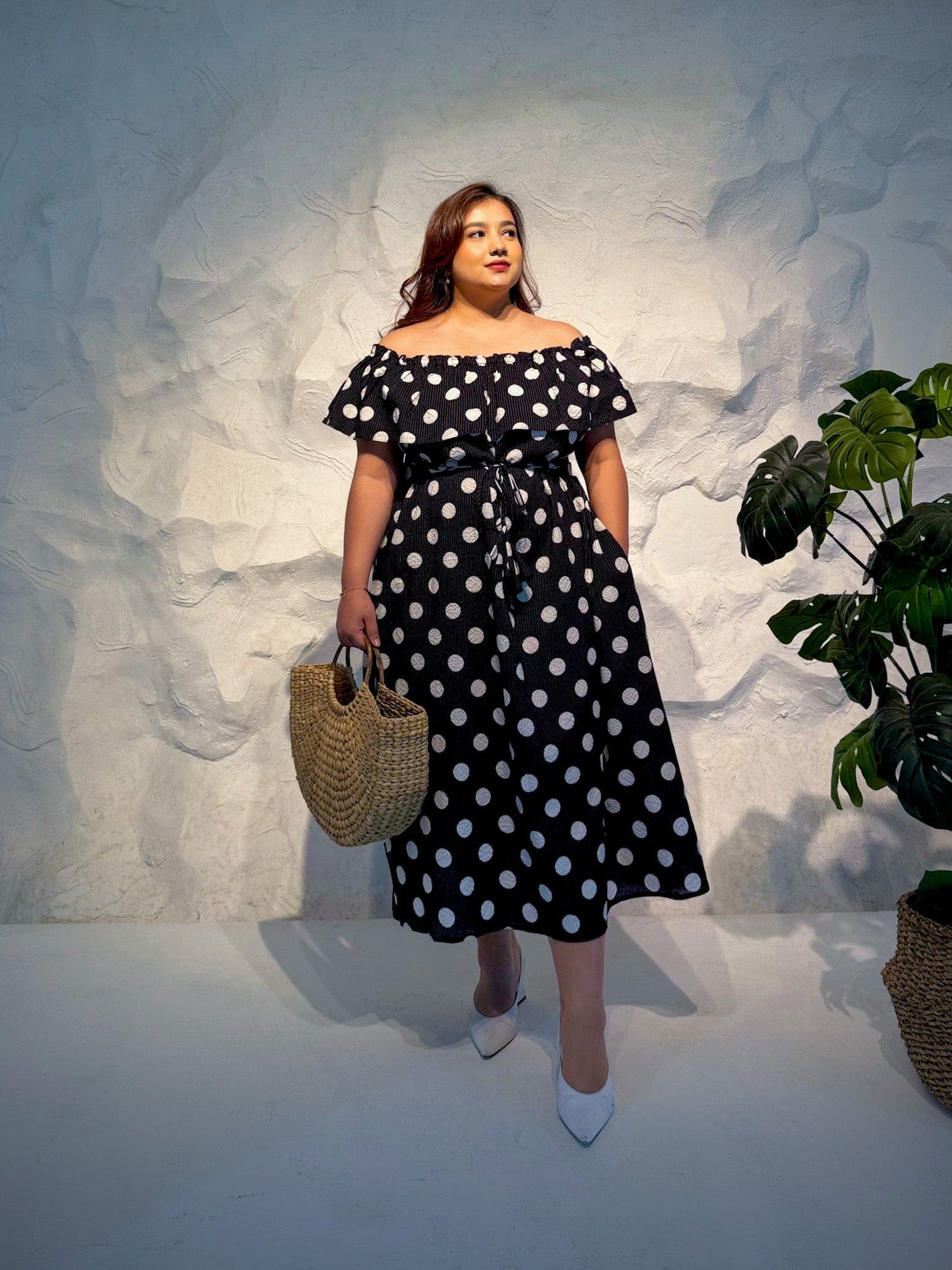 Marienne Off-Shoulder Polka Dot Dress