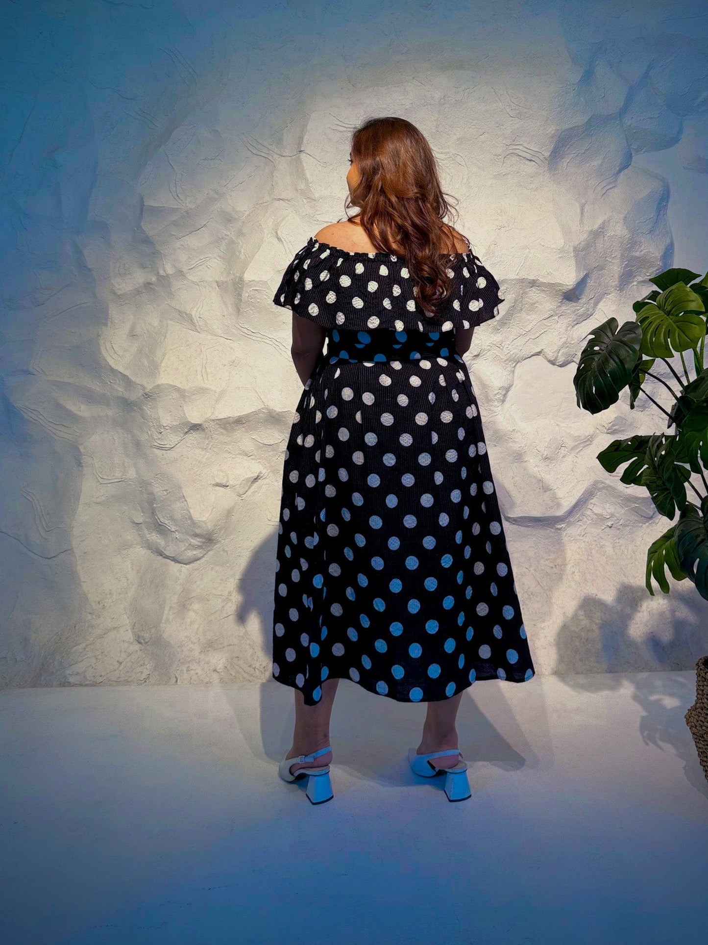 Marienne Off-Shoulder Polka Dot Dress