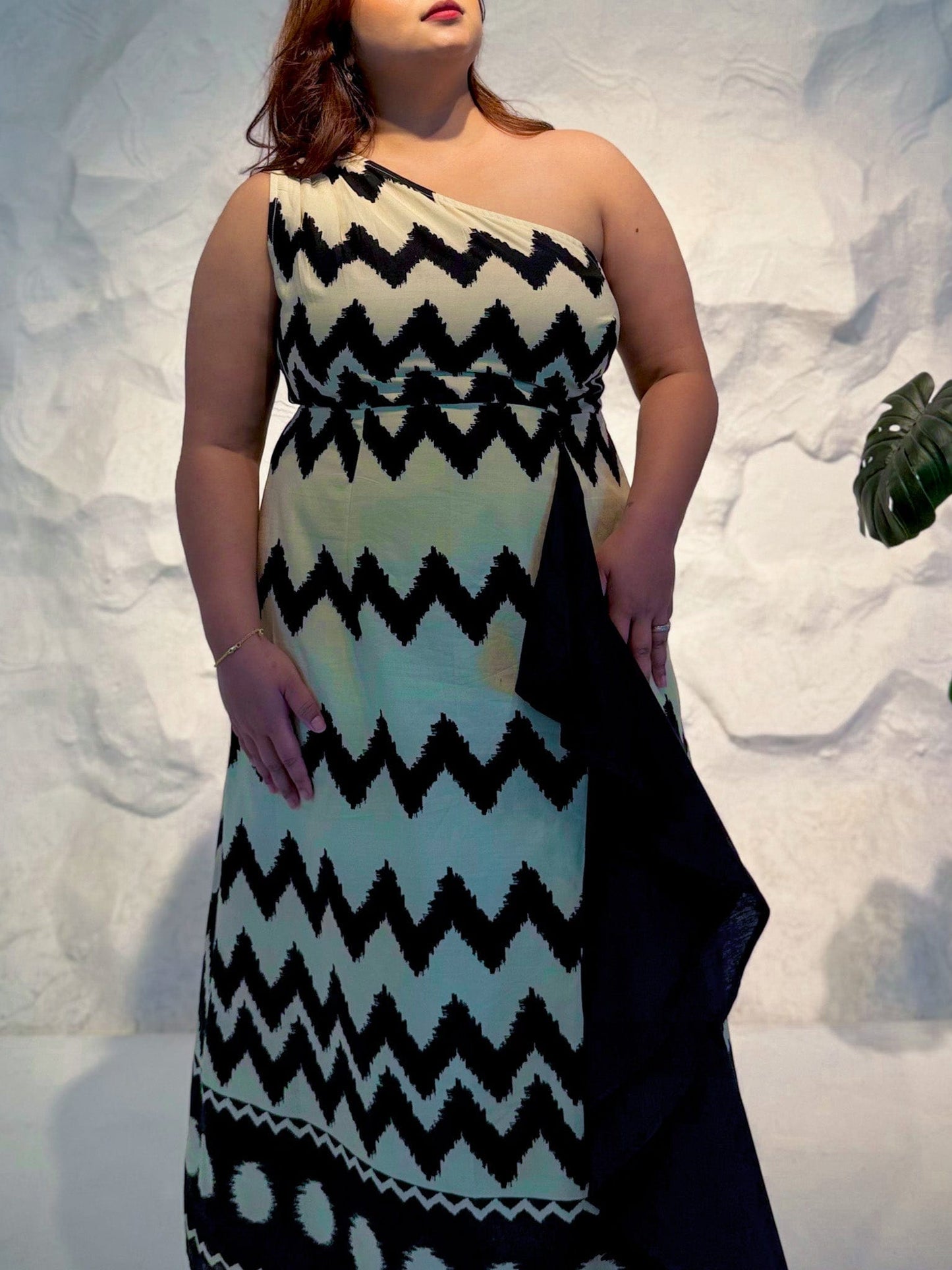 Aruna One Shoulder Zigzag Print Dress