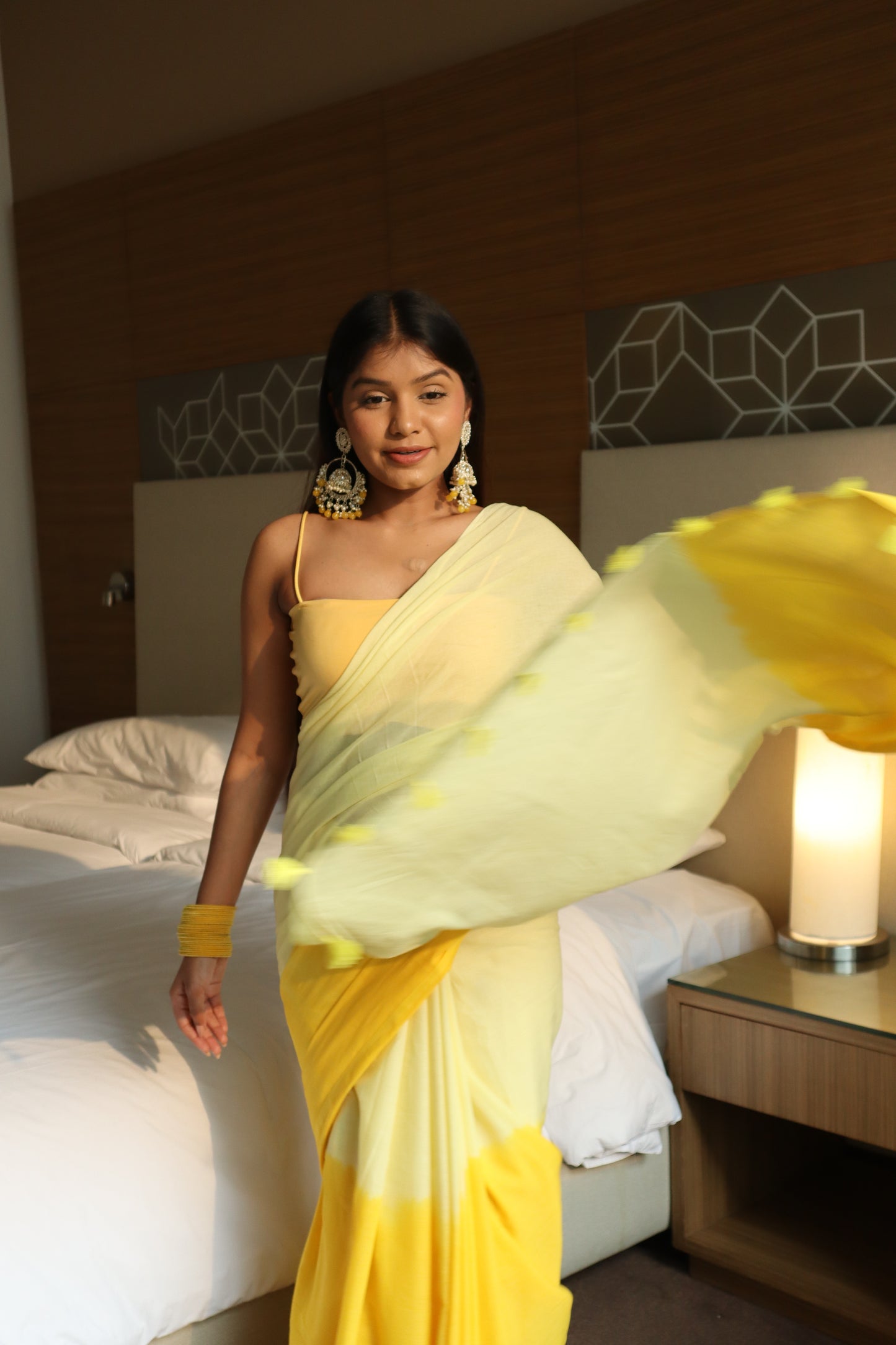 Golden Hour - Yellow Ombre Hand Dyed Mulmul Cotton Saree