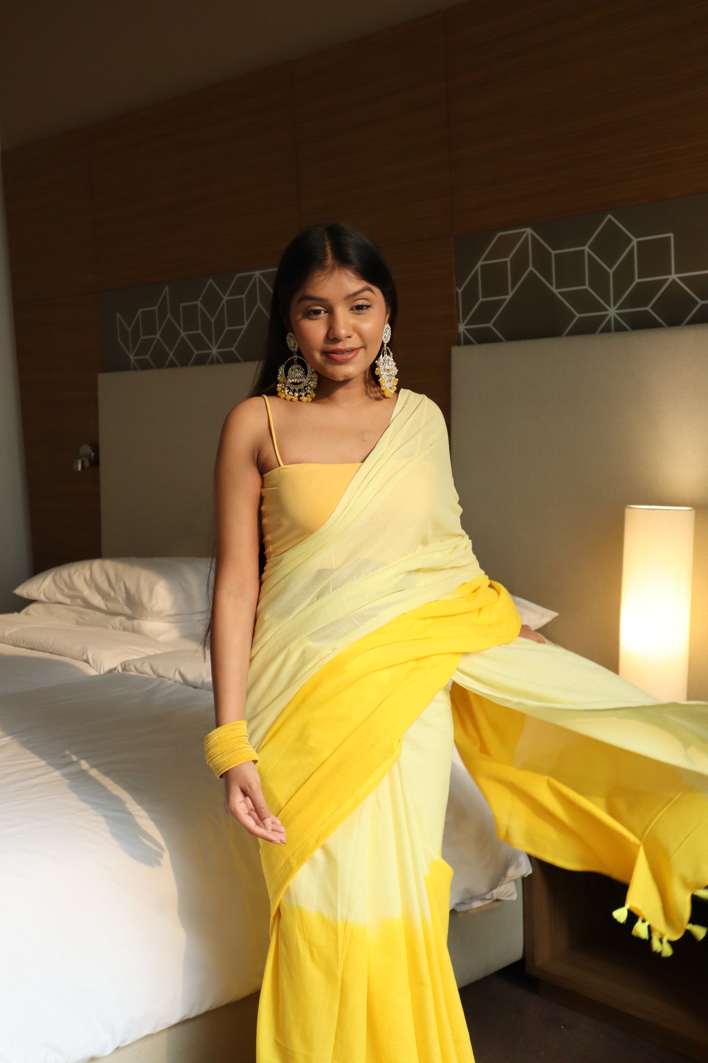 Golden Hour - Yellow Ombre Hand Dyed Mulmul Cotton Saree