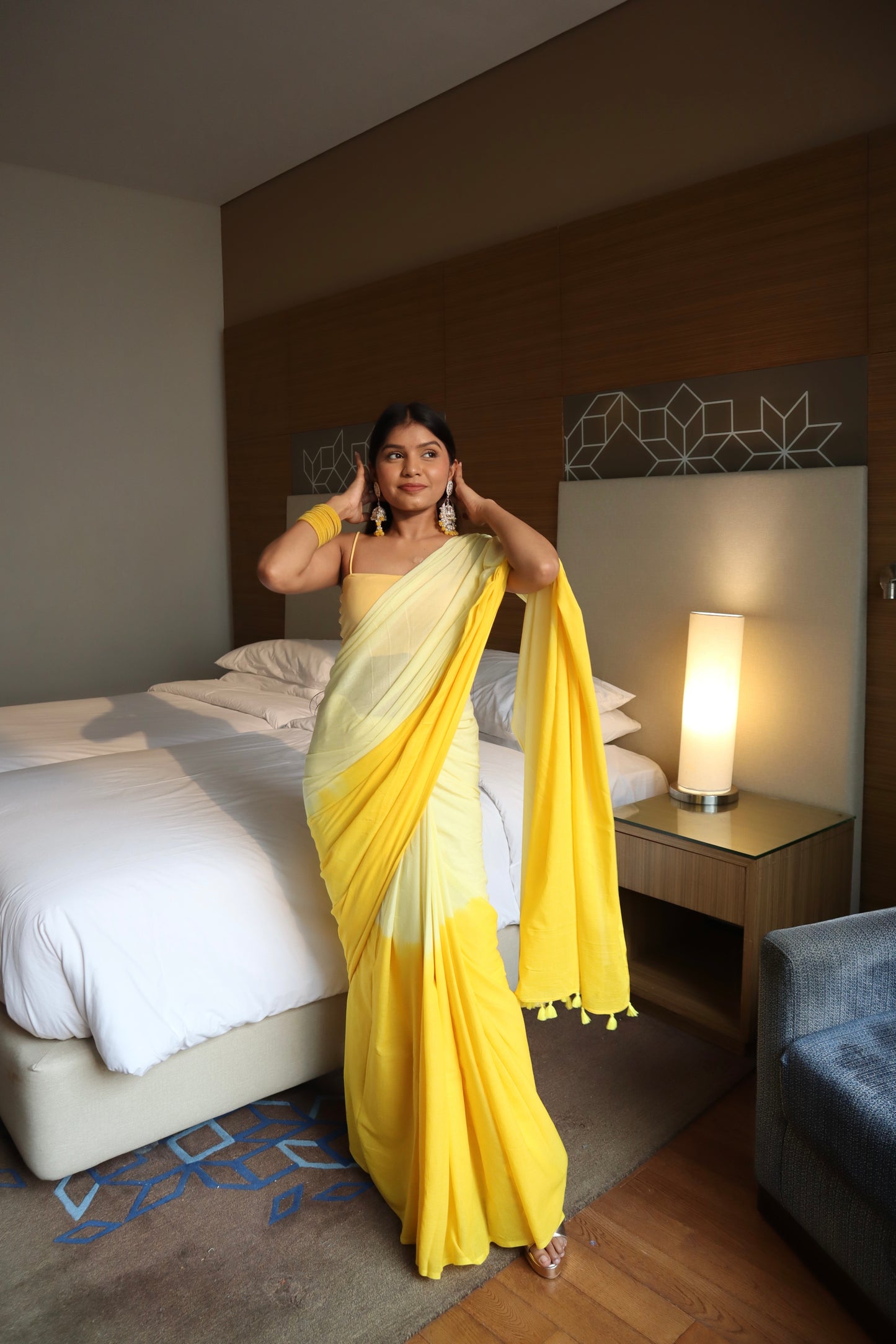 Golden Hour - Yellow Ombre Hand Dyed Mulmul Cotton Saree