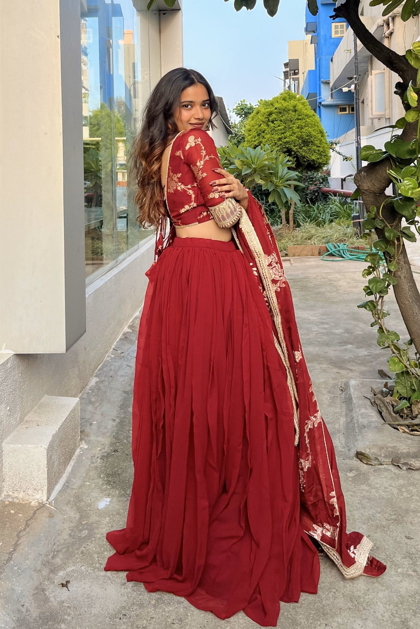 Maroon Minimalist Lehenga