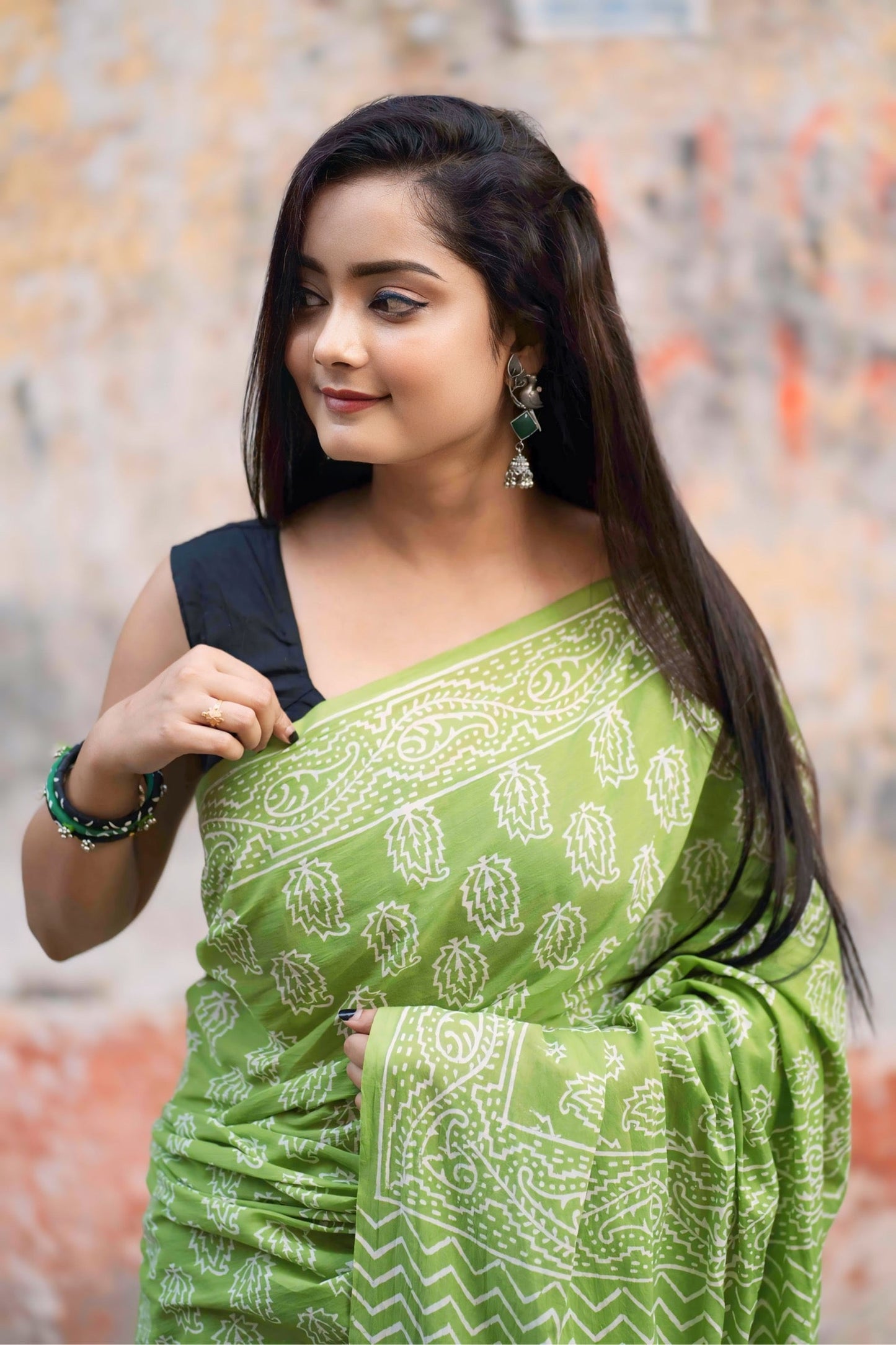 Katchi Kairy Handblocked Mul Cotton Saree