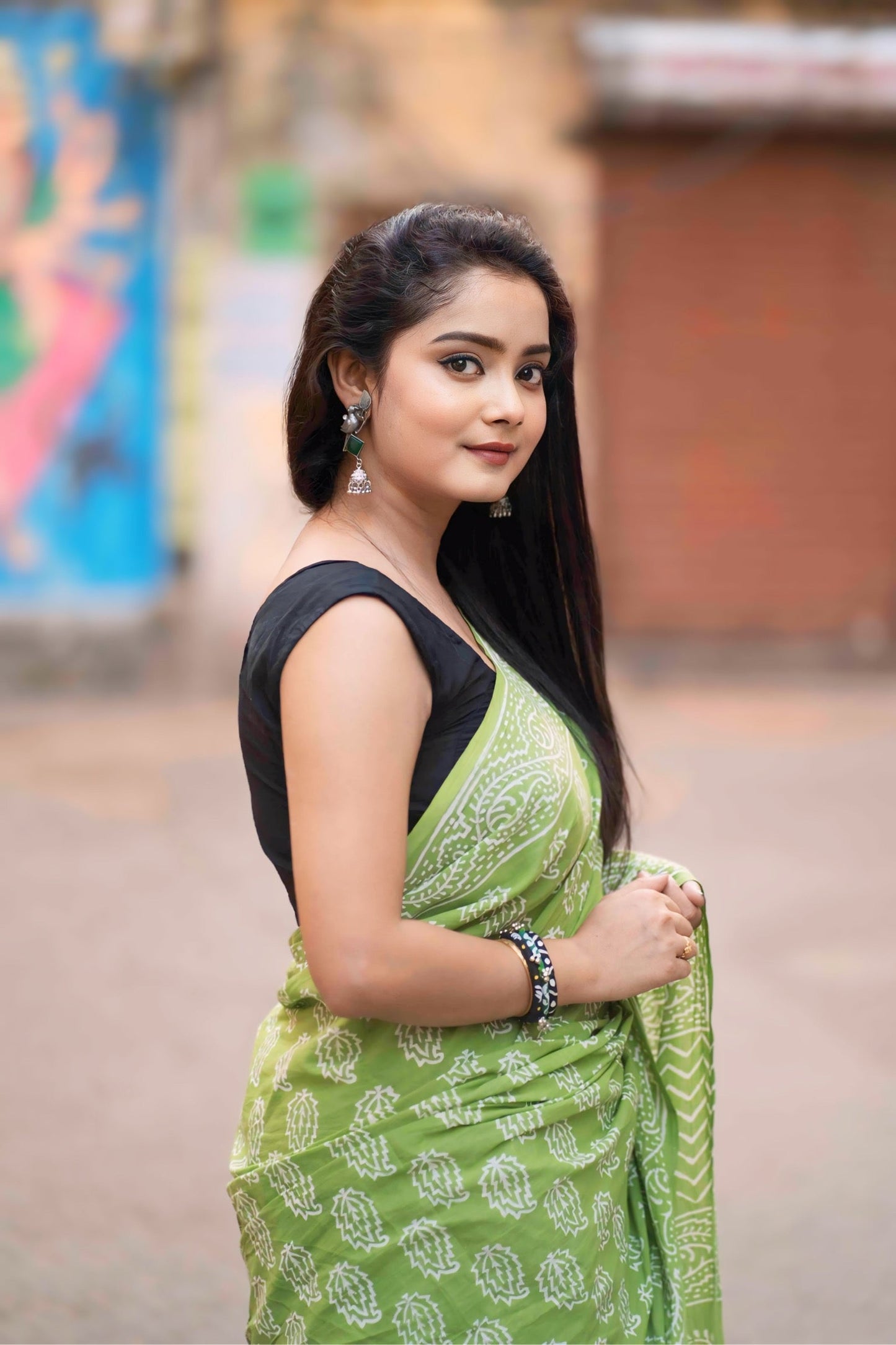 Katchi Kairy Handblocked Mul Cotton Saree