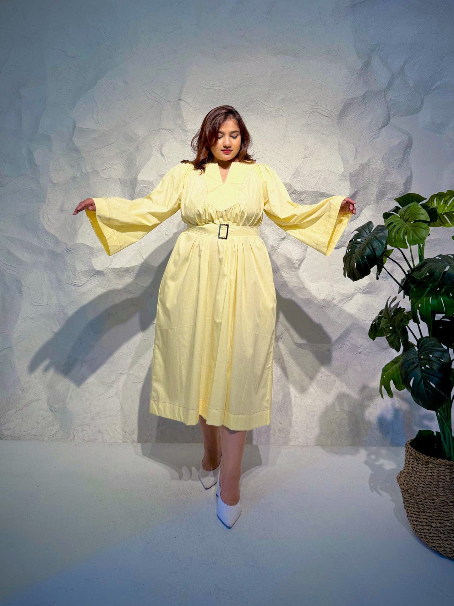 Miel Midi Dress with Waist Tie Belt