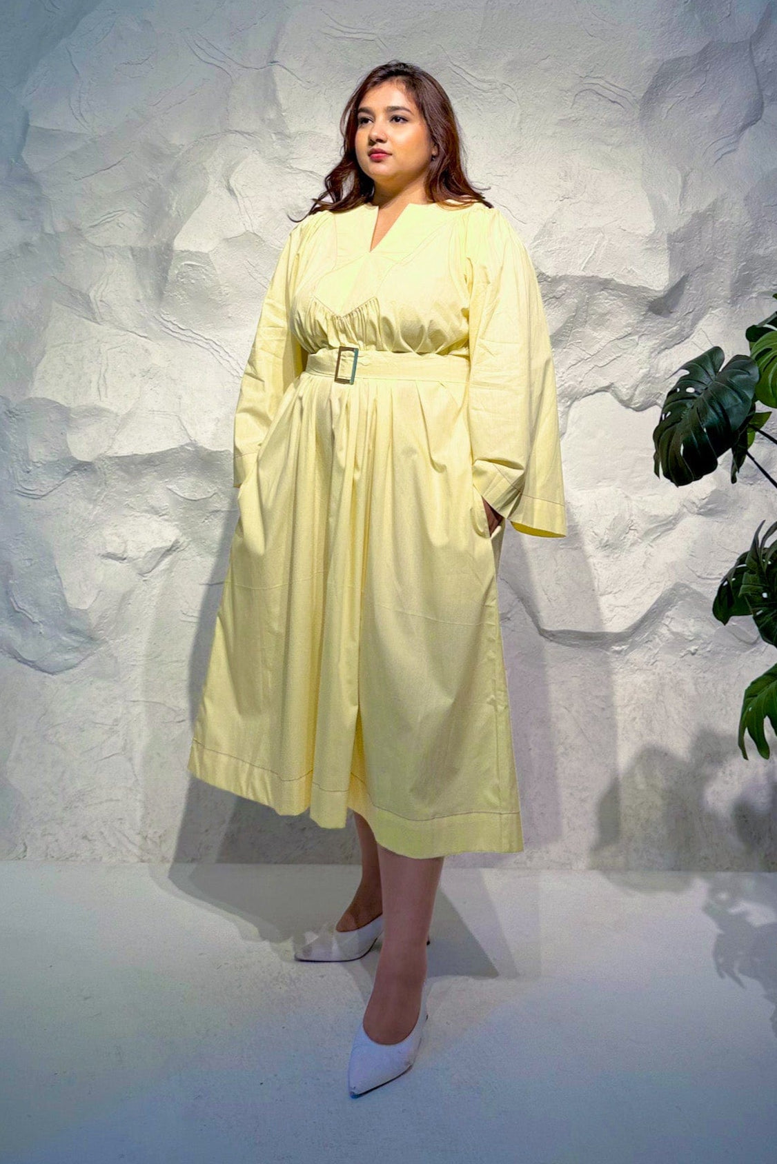 Miel Midi Dress with Waist Tie Belt