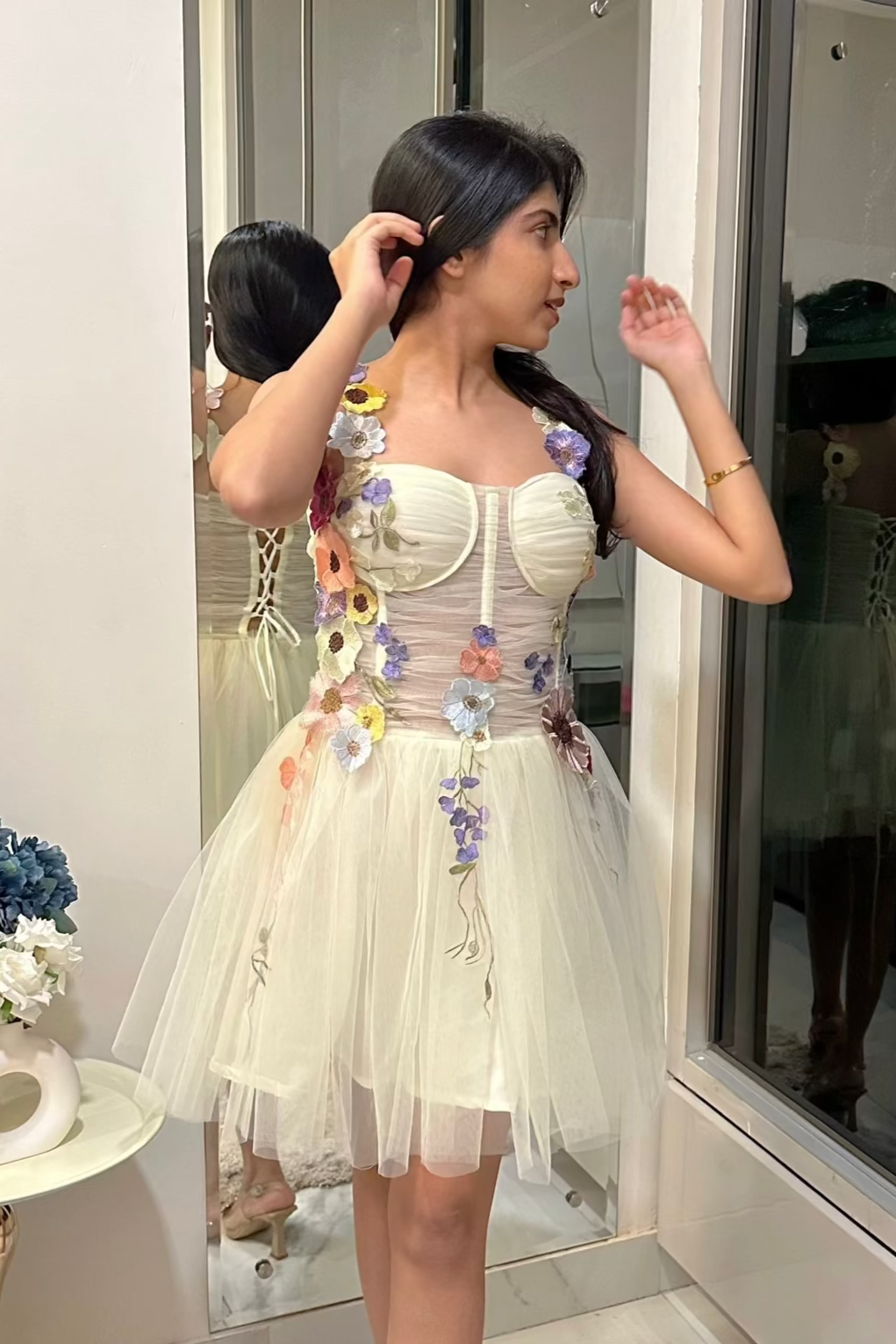 Flower Embroidery Short Dress