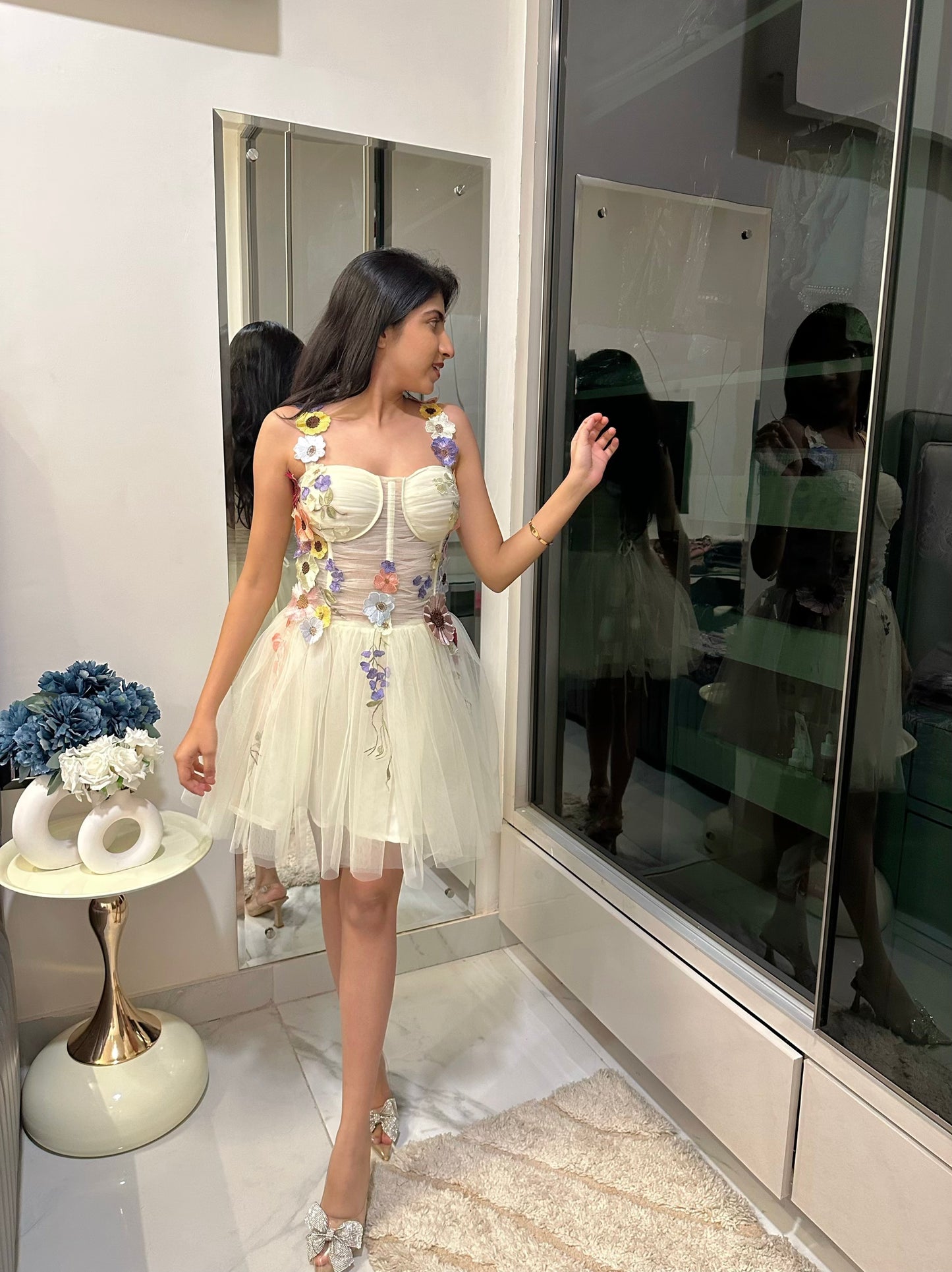 Flower Embroidery Short Dress