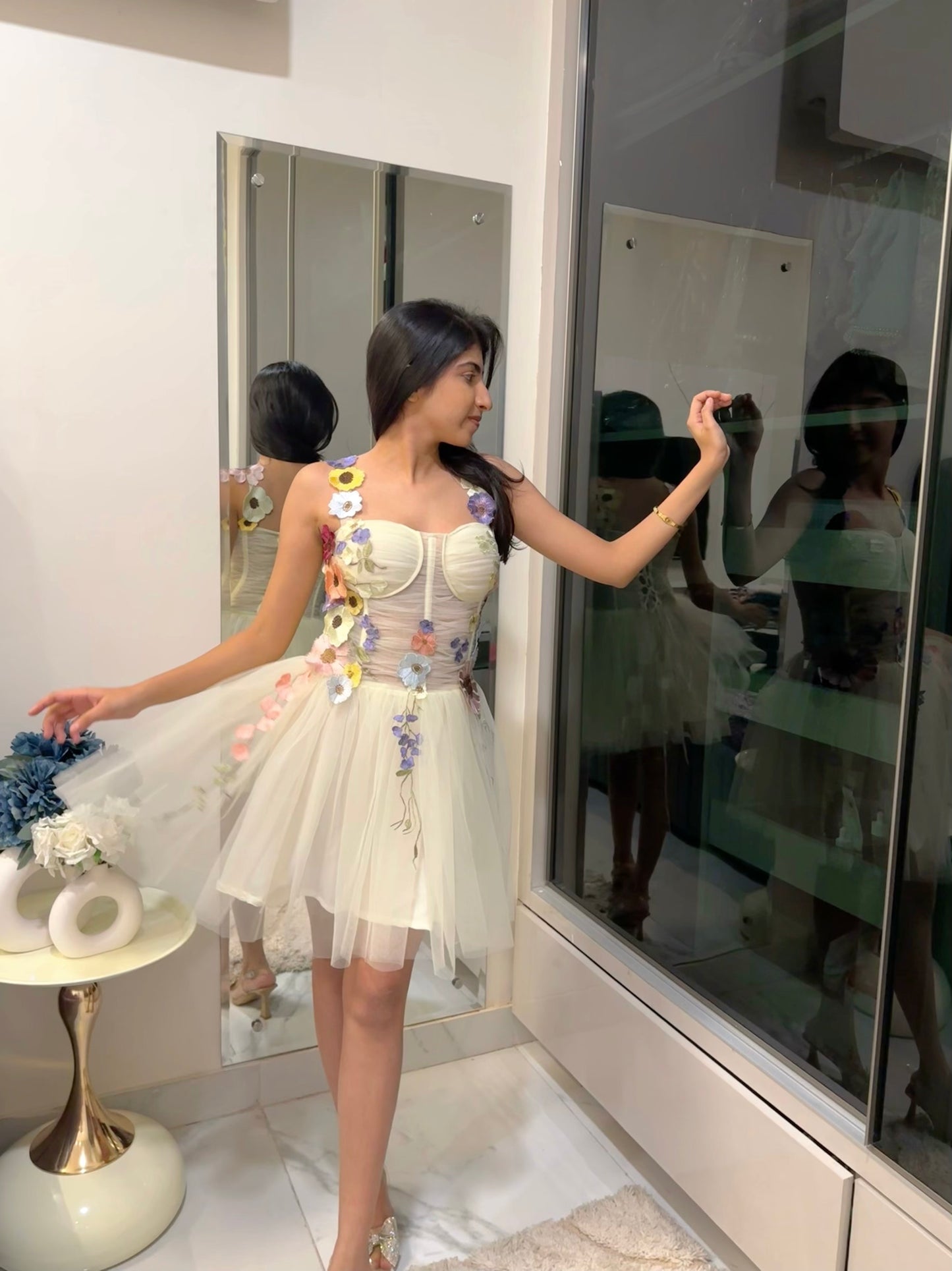 Flower Embroidery Short Dress