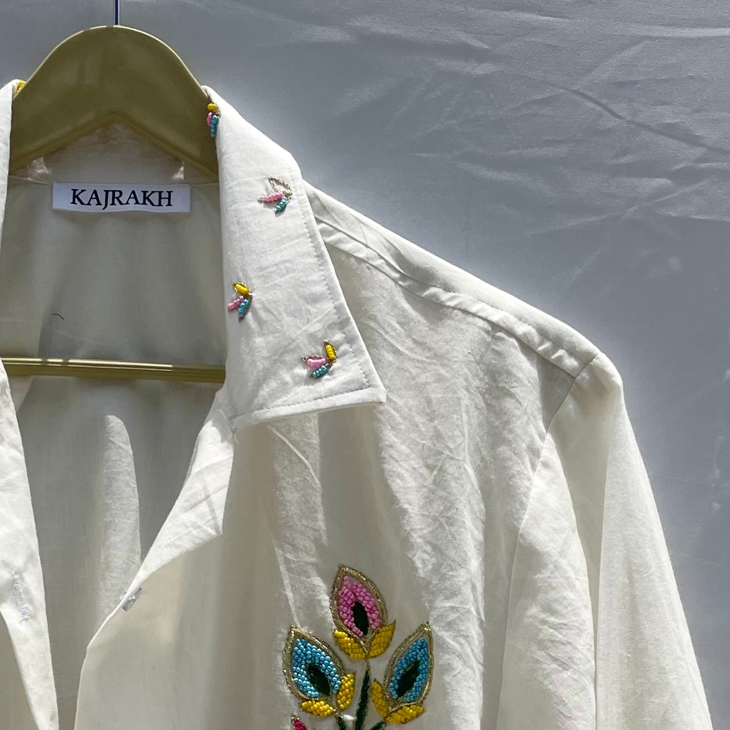 Embroidered Shirt with Pink Lehariya Bralette Combo