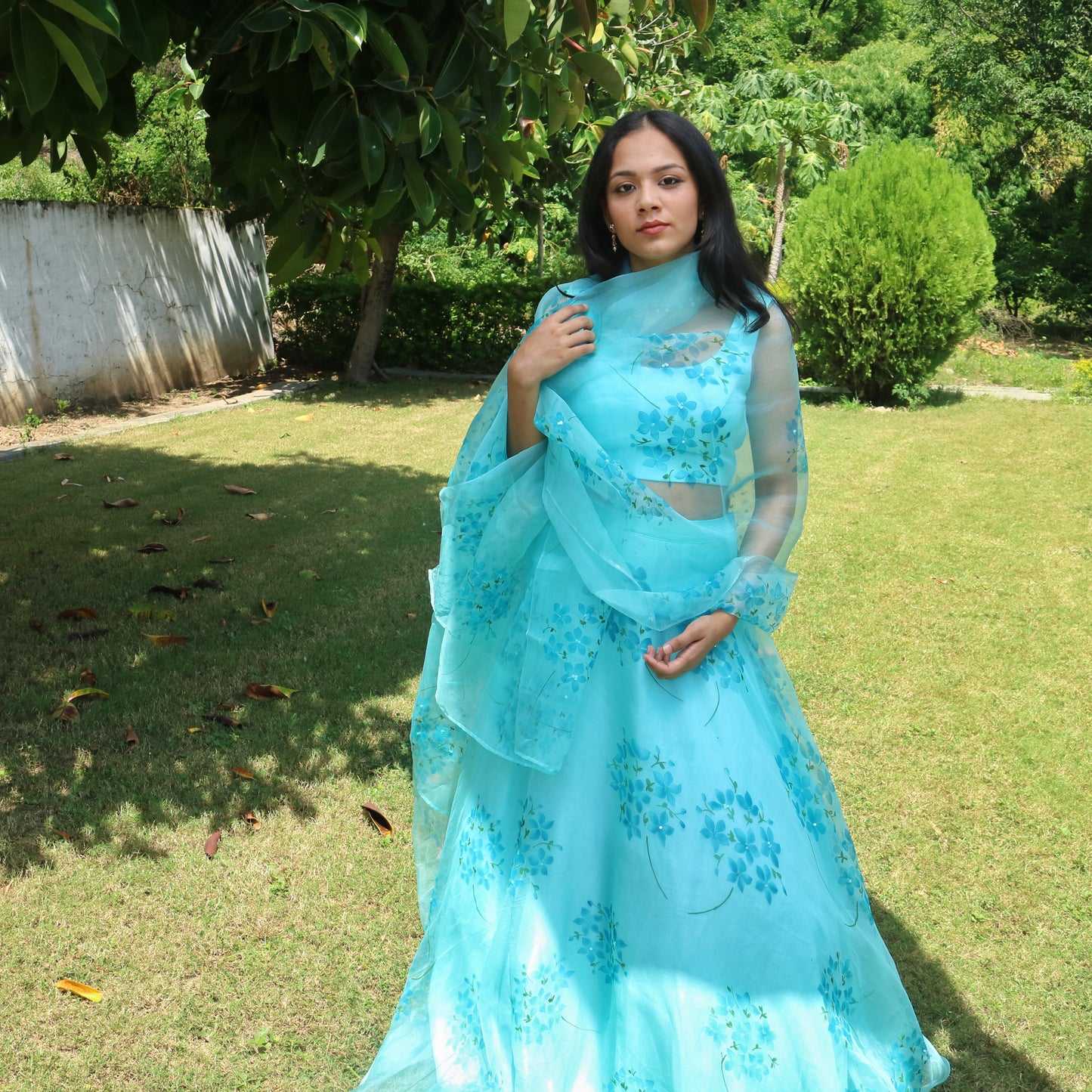 Hydrangea Hand Painted Lehenga
