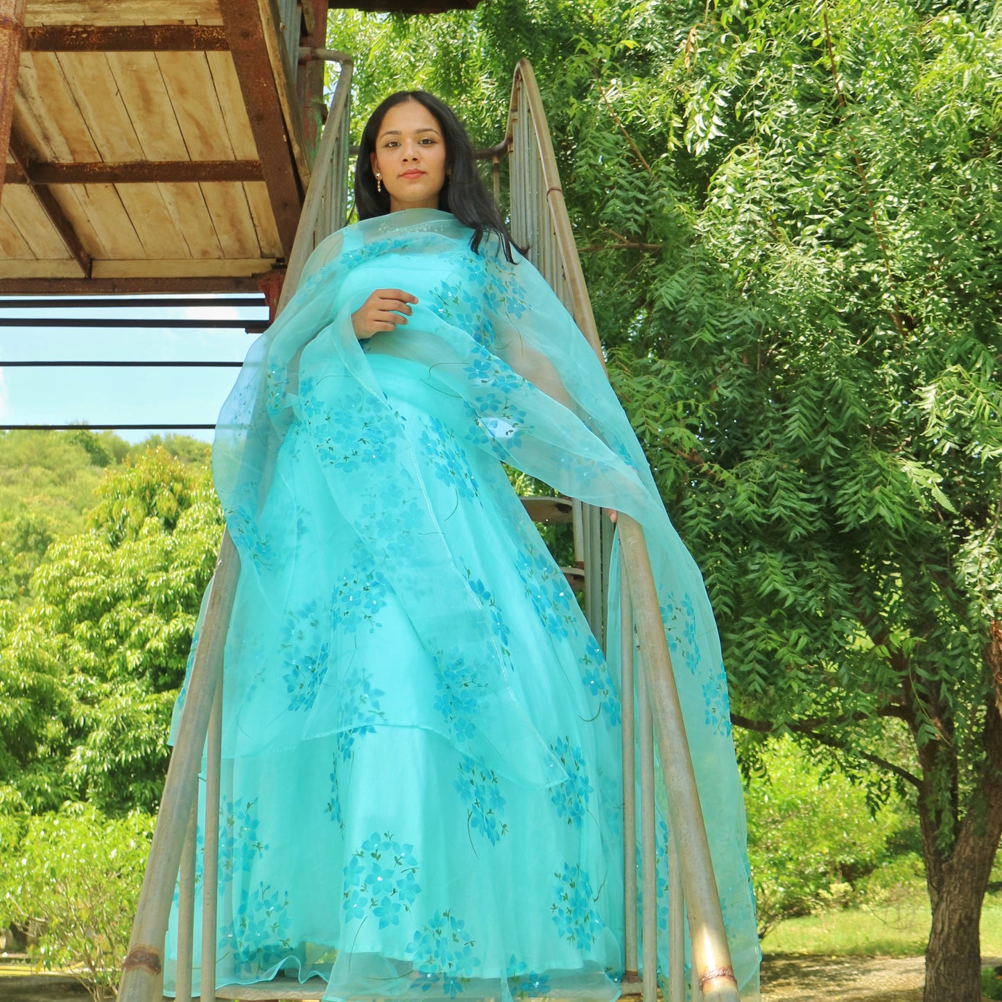 Hydrangea Hand Painted Lehenga