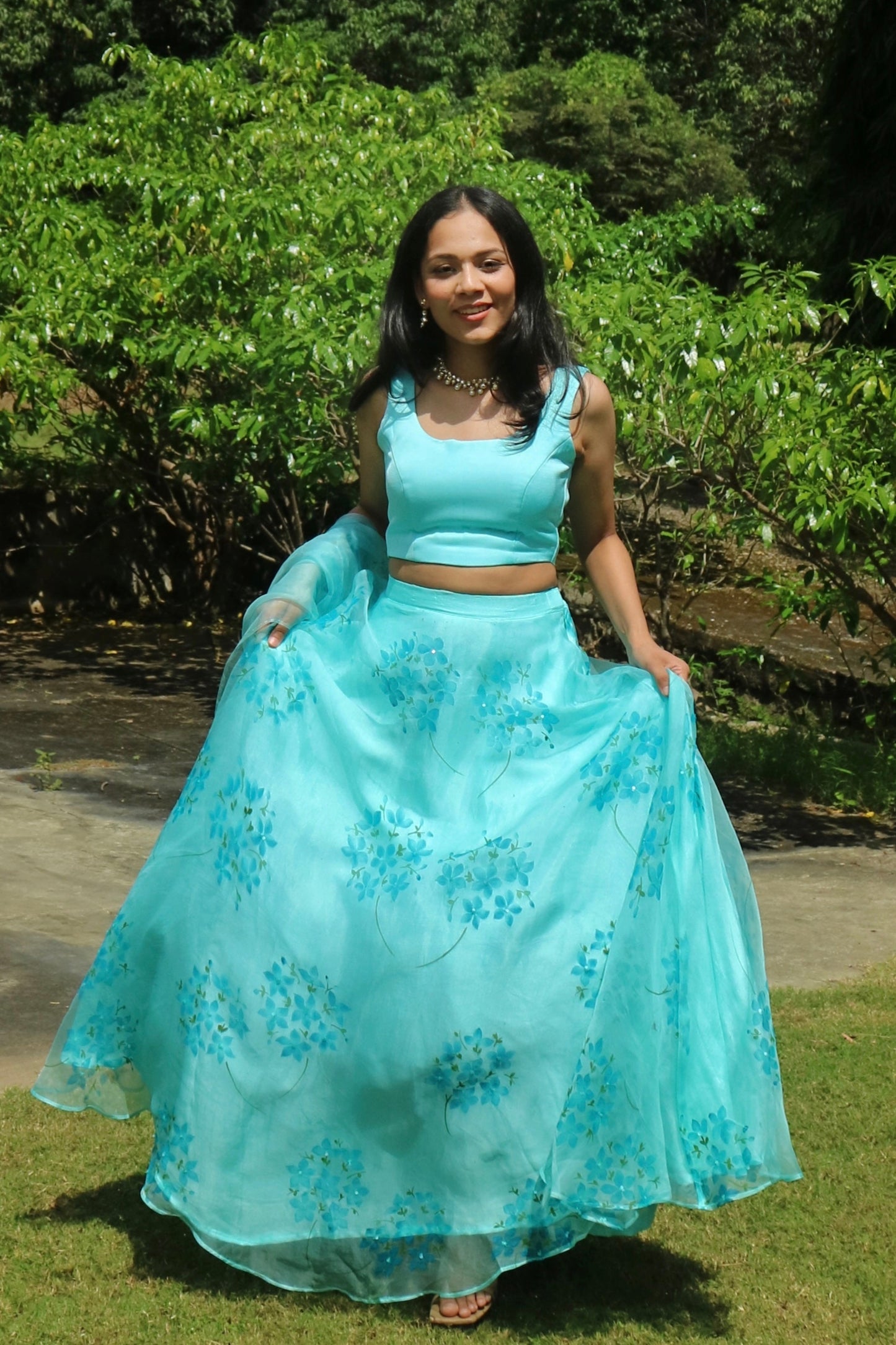 Hydrangea Hand Painted Lehenga
