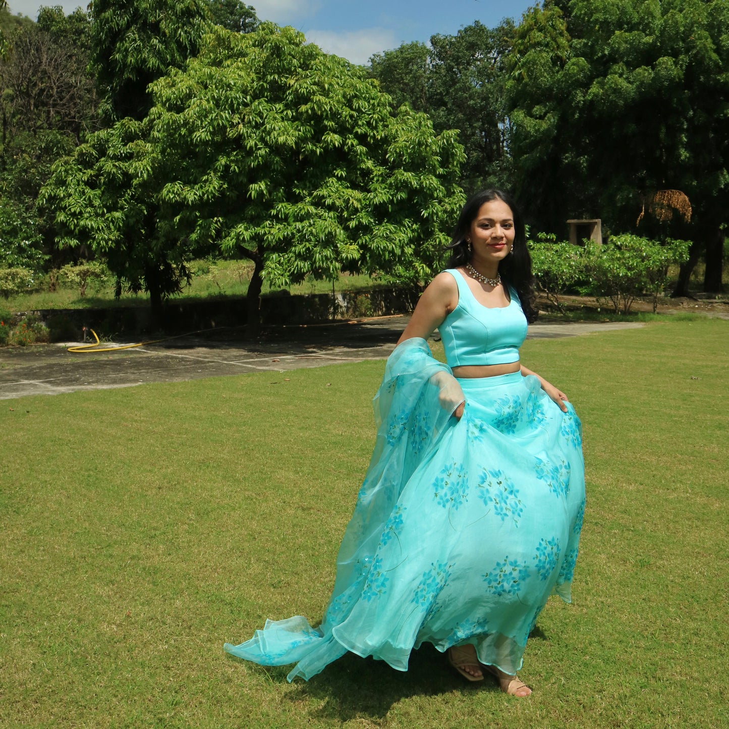Hydrangea Hand Painted Lehenga
