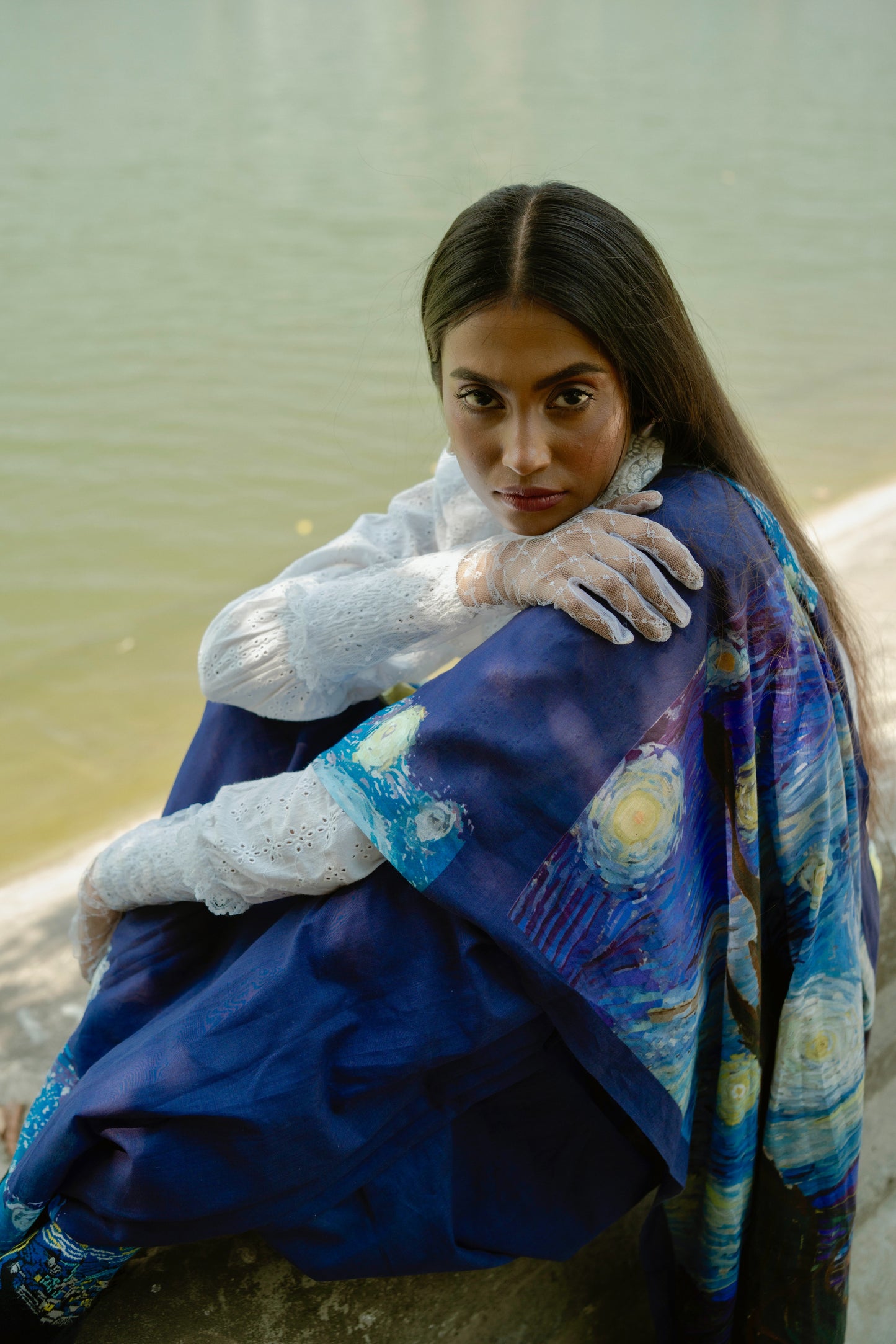 Van Gogh's Starry Night Mul Cotton Saree
