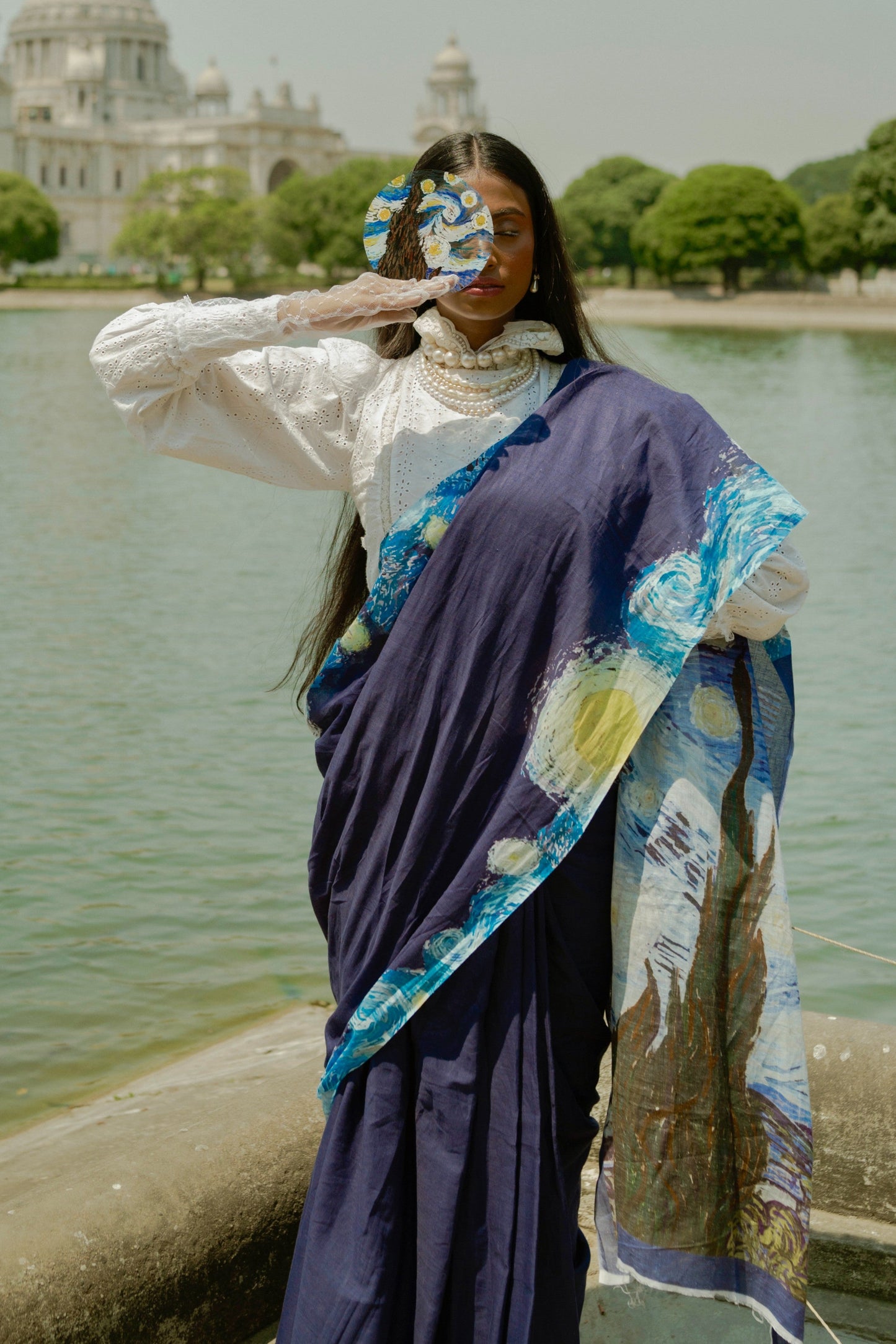 Van Gogh's Starry Night Mul Cotton Saree