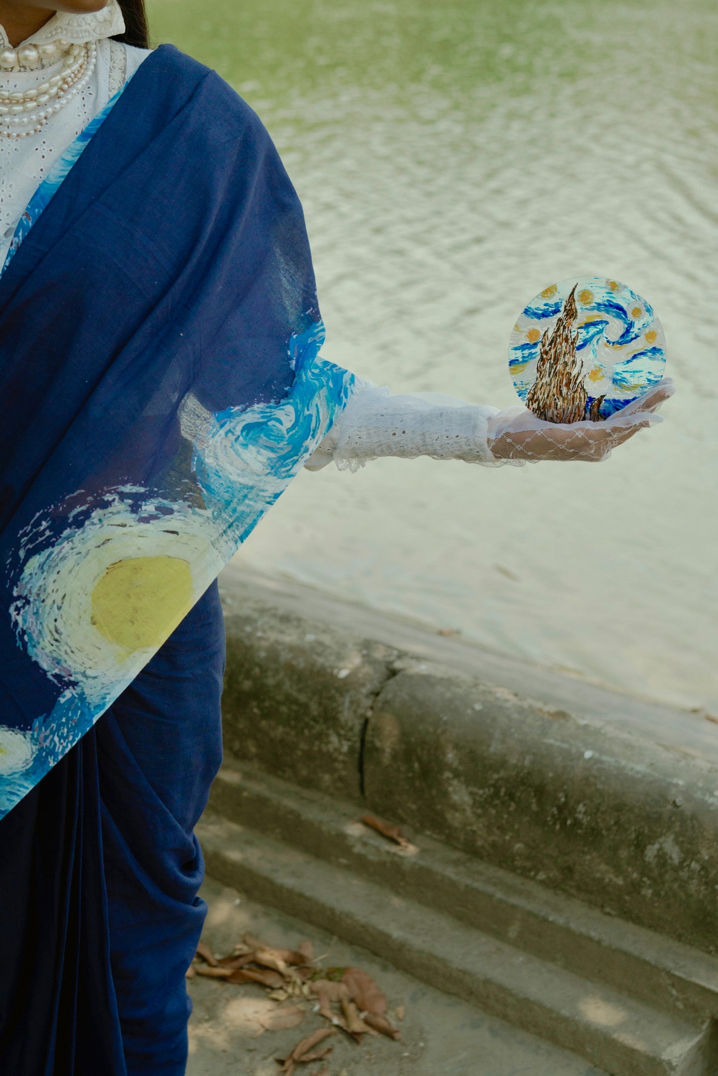 Van Gogh's Starry Night Mul Cotton Saree