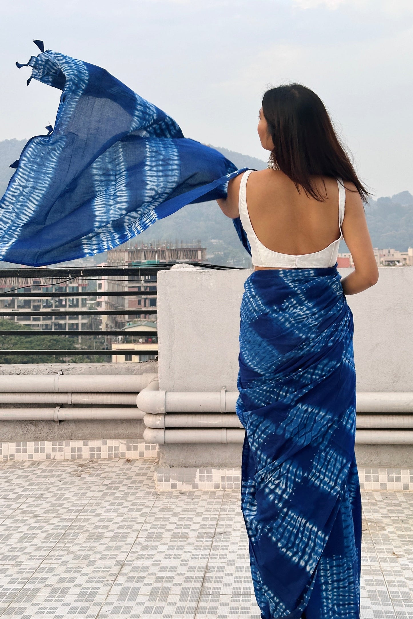 Neer Shibori Blue Natural Dyed - Mul Cotton Saree