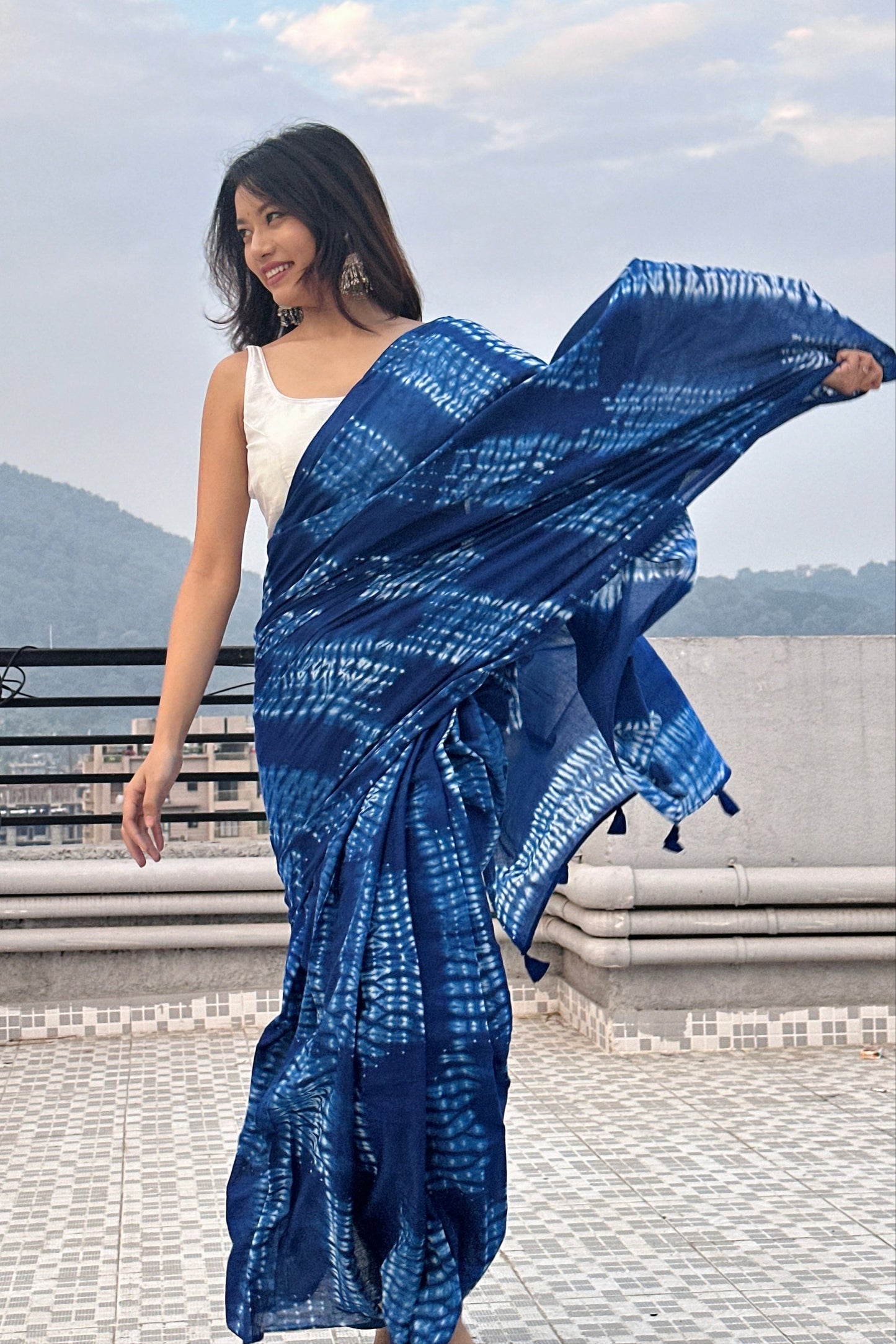 Neer Shibori Blue Natural Dyed - Mul Cotton Saree