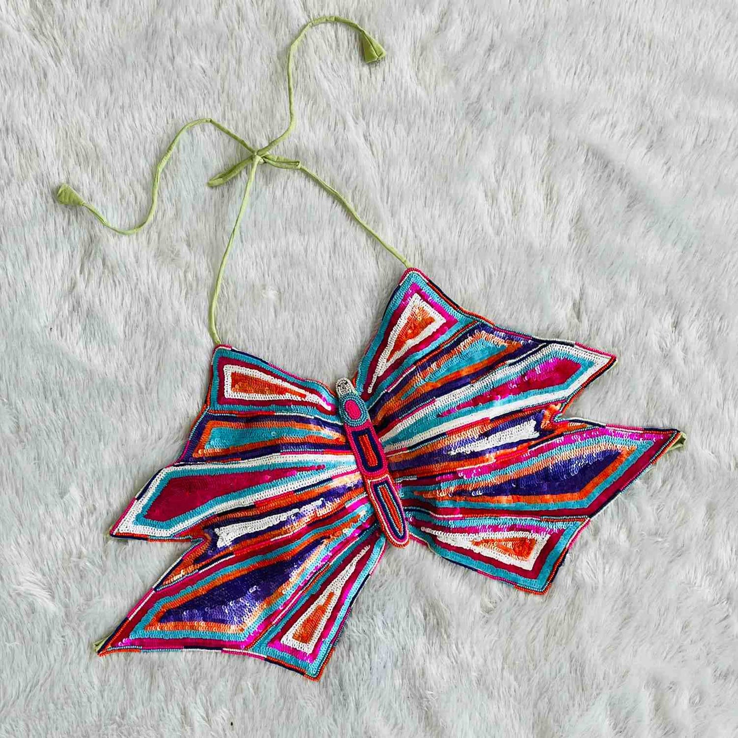 Multicolor Sequin Handwork Butterfly Top