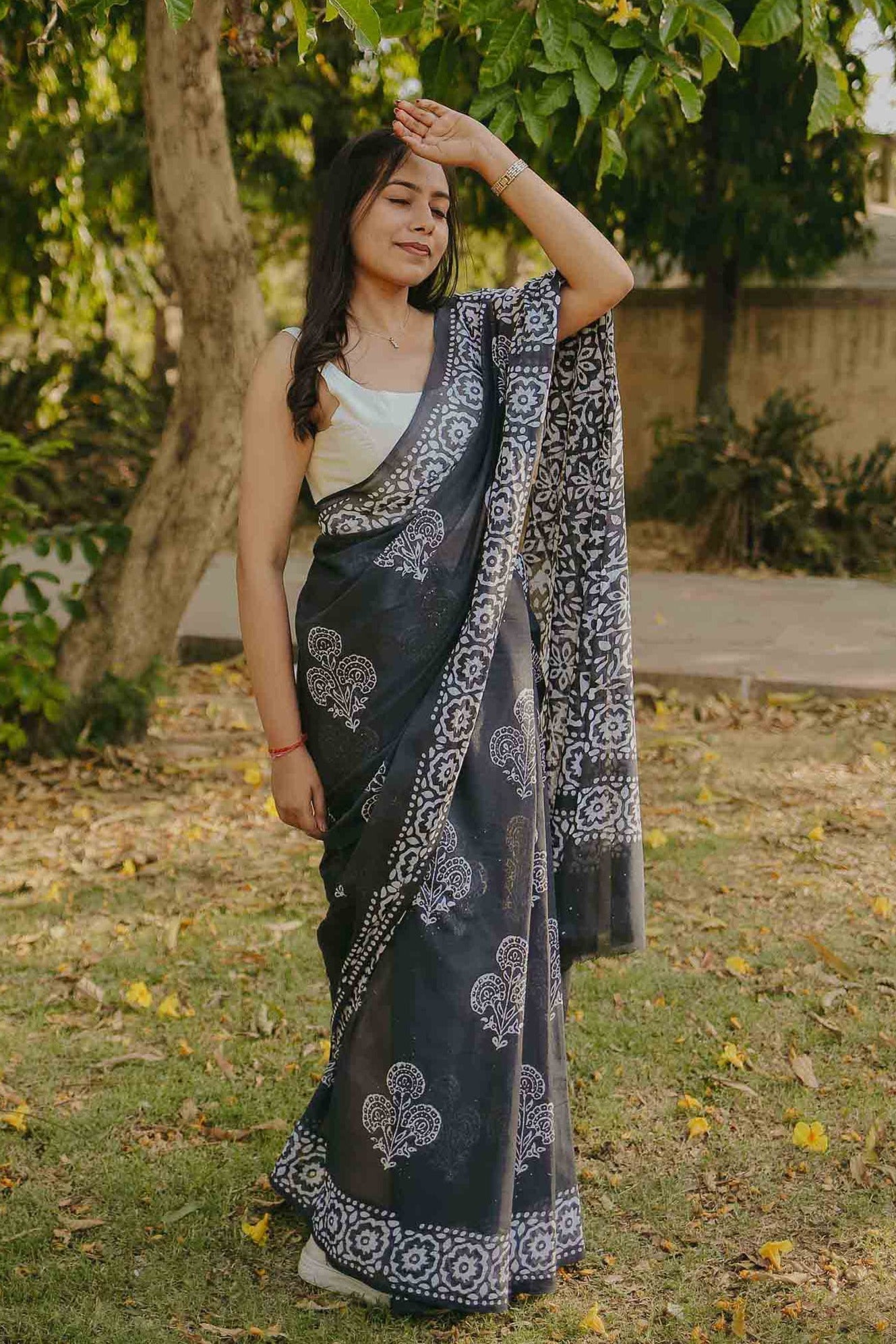 Charcoal - Grey Batik Pure Mulmul Cotton Saree