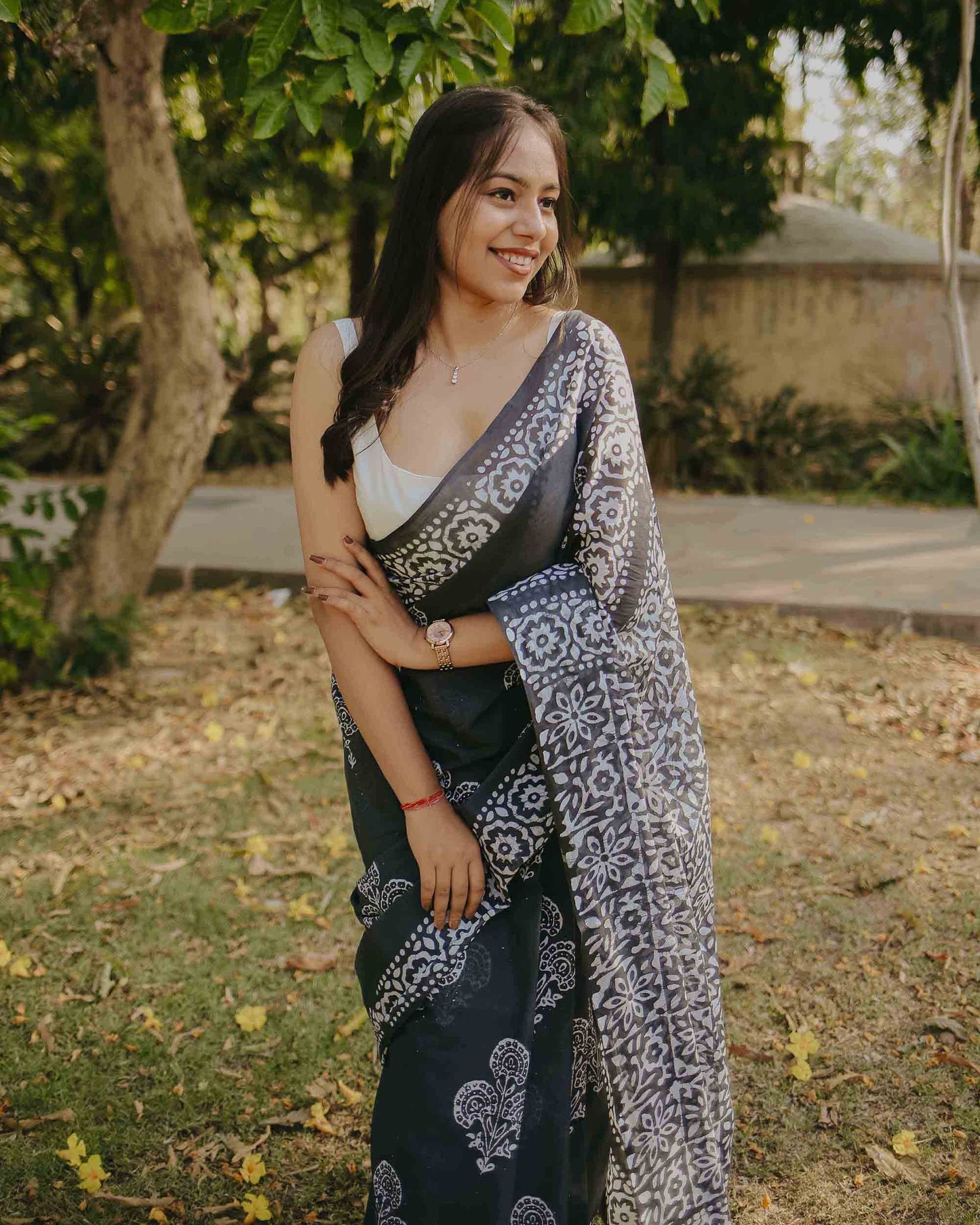 Charcoal - Grey Batik Pure Mulmul Cotton Saree