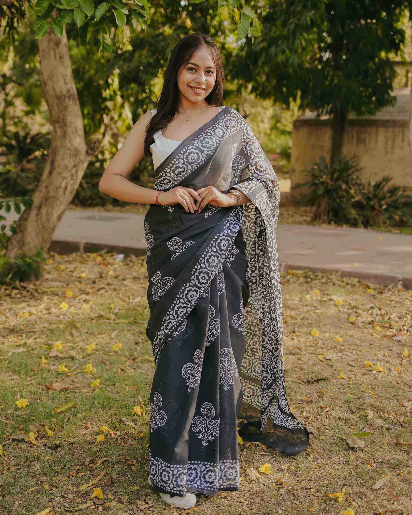 Charcoal - Grey Batik Pure Mulmul Cotton Saree