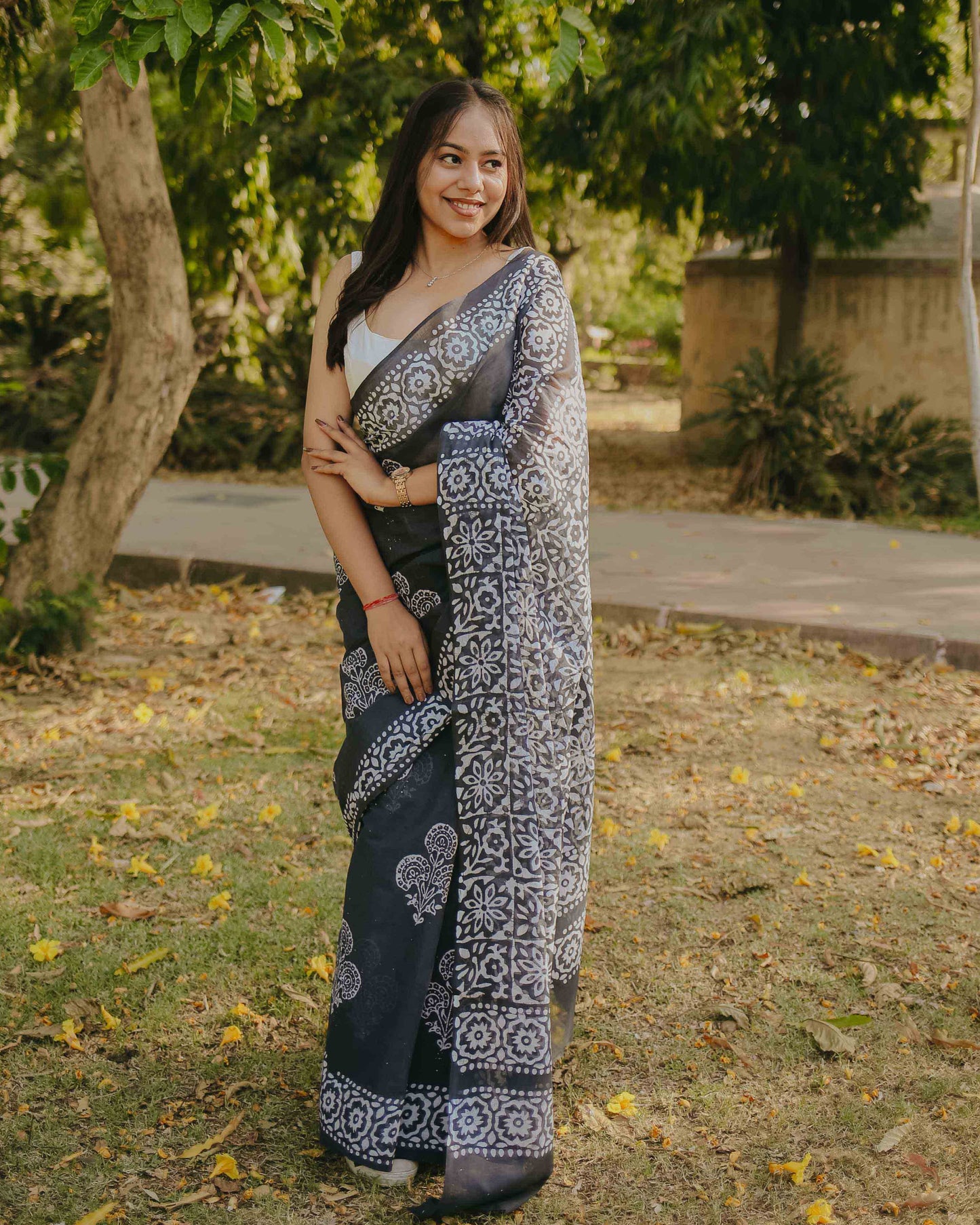 Charcoal - Grey Batik Pure Mulmul Cotton Saree