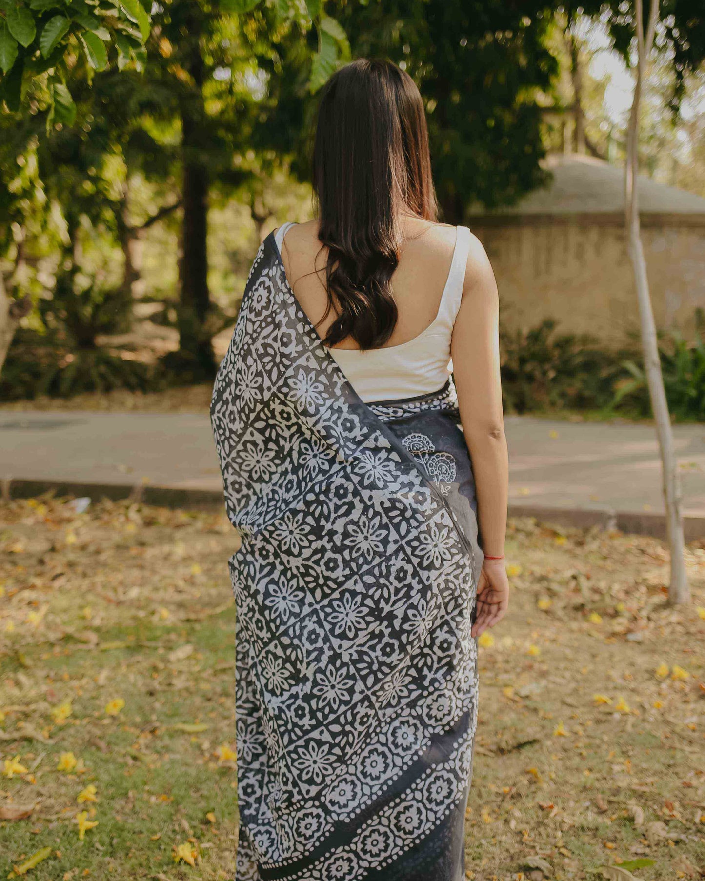 Charcoal - Grey Batik Pure Mulmul Cotton Saree