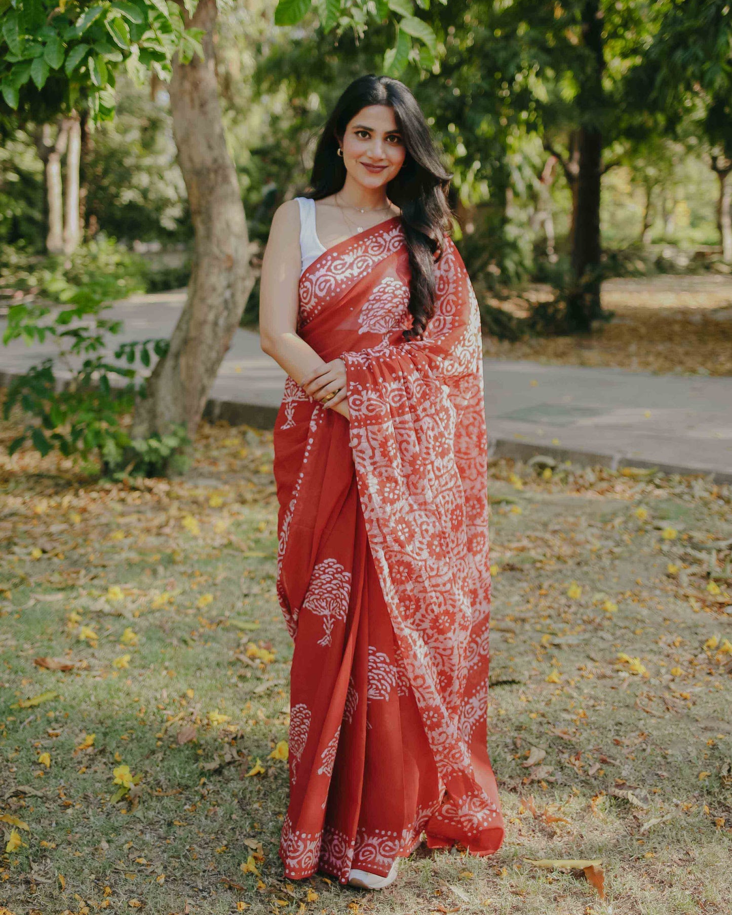 Cherry Crush - Red Batik Pure Mulmul Cotton Saree