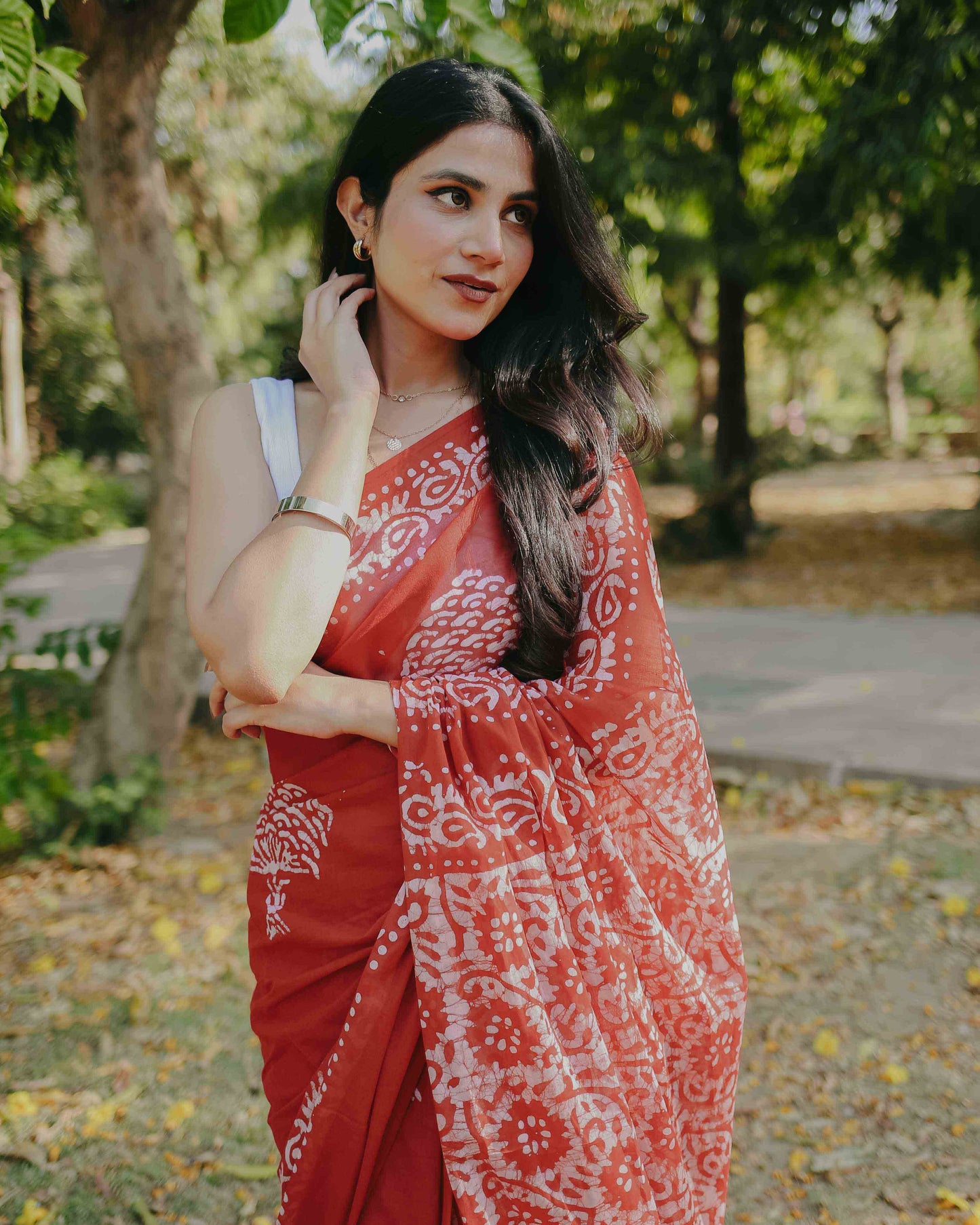 Cherry Crush - Red Batik Pure Mulmul Cotton Saree