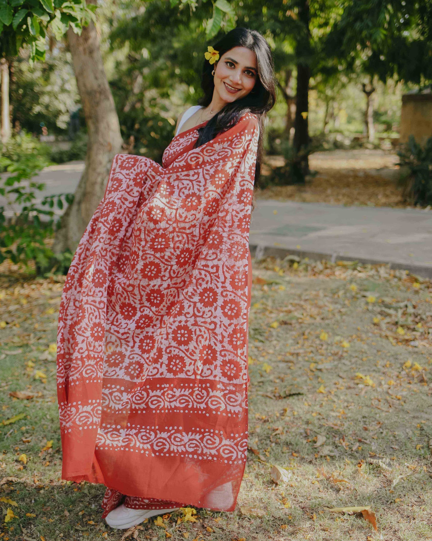 Cherry Crush - Red Batik Pure Mulmul Cotton Saree