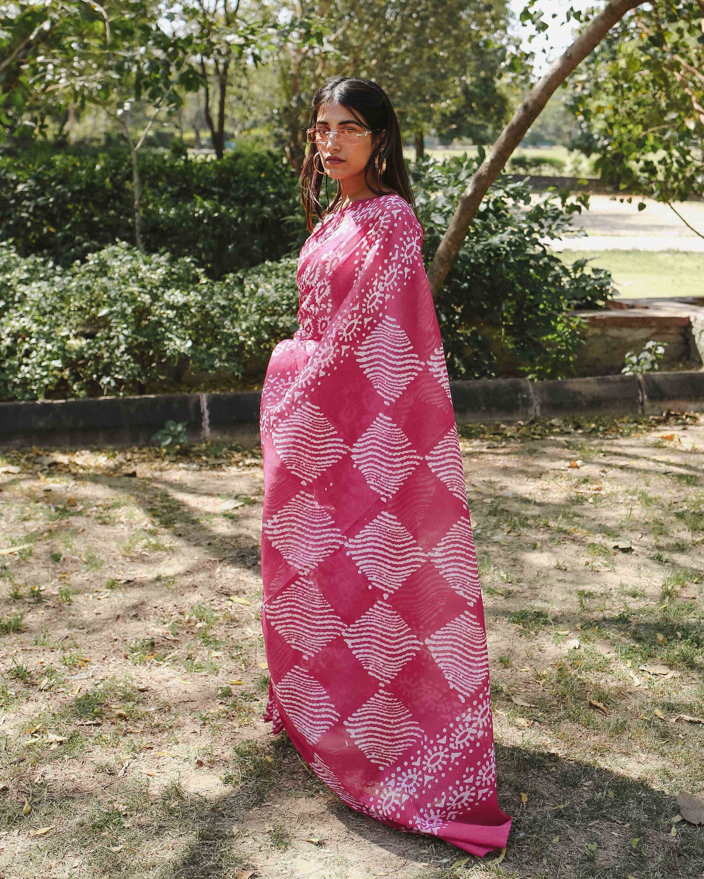 Pink Swirl - Batik Pure Mulmul Cotton Saree