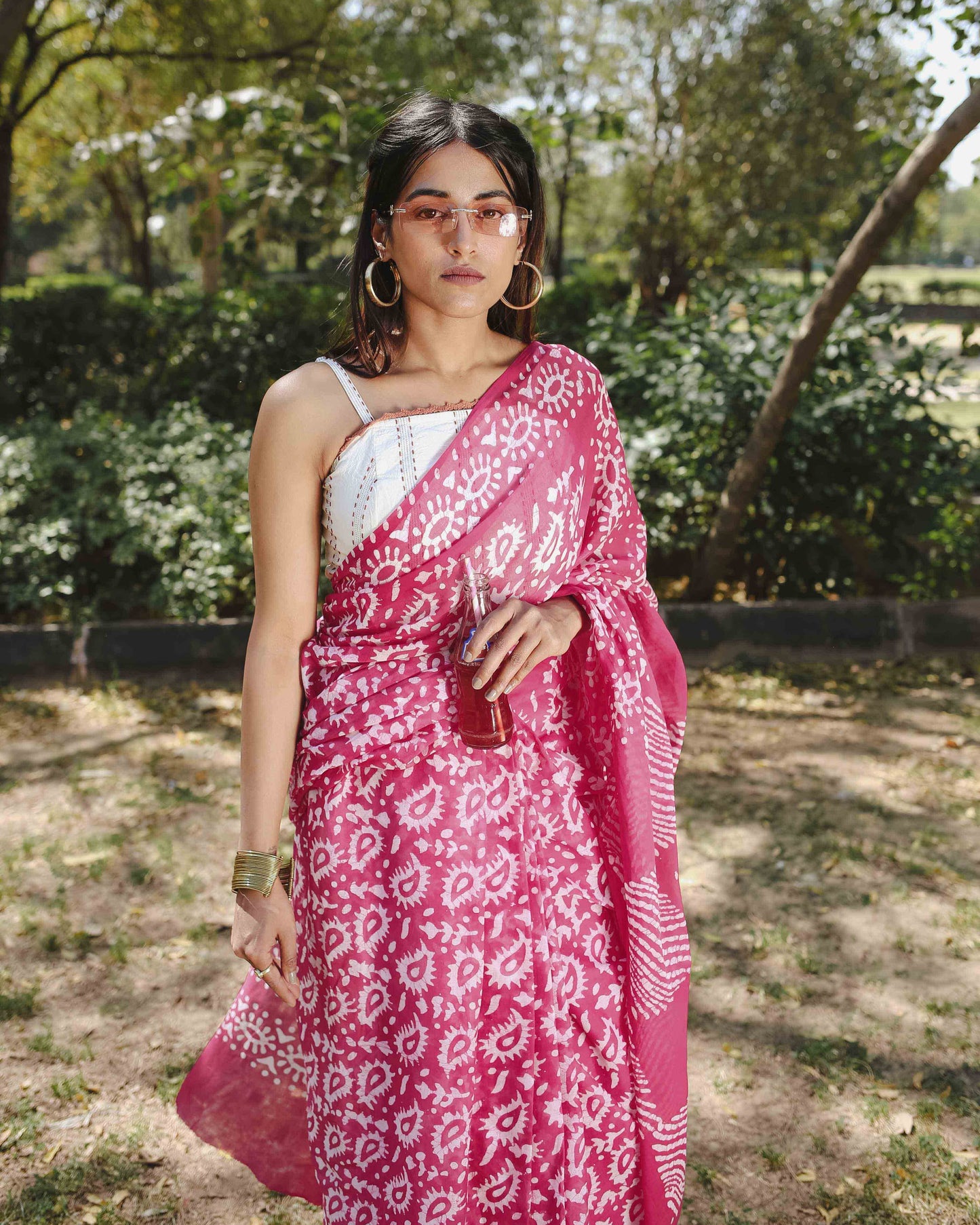 Pink Swirl - Batik Pure Mulmul Cotton Saree