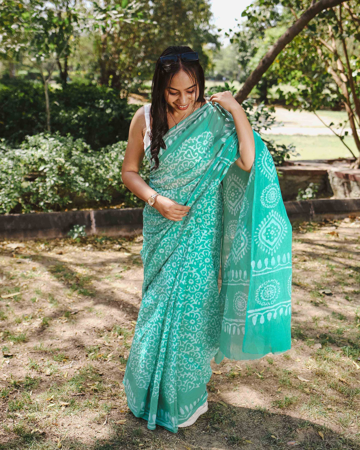 Mint Pop - Green Batik Pure Mulmul Cotton Saree