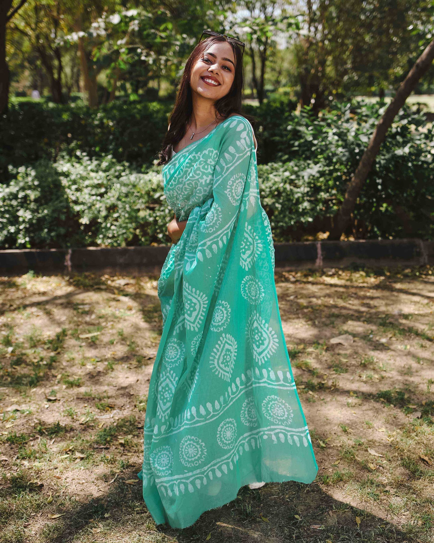 Mint Pop - Green Batik Pure Mulmul Cotton Saree