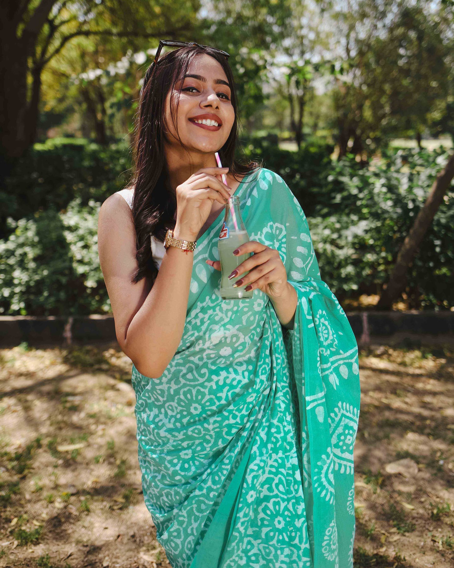 Mint Pop - Green Batik Pure Mulmul Cotton Saree
