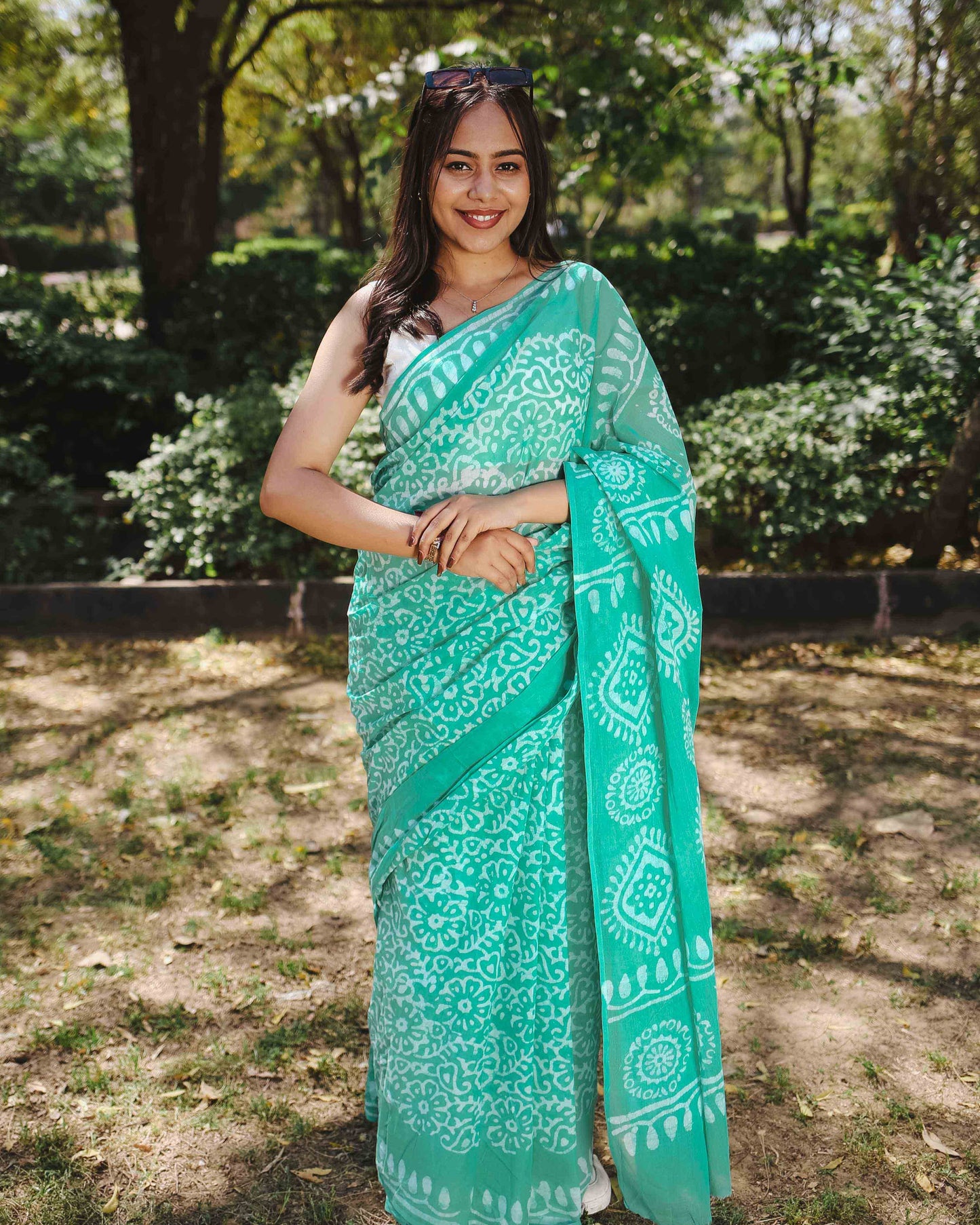 Mint Pop - Green Batik Pure Mulmul Cotton Saree