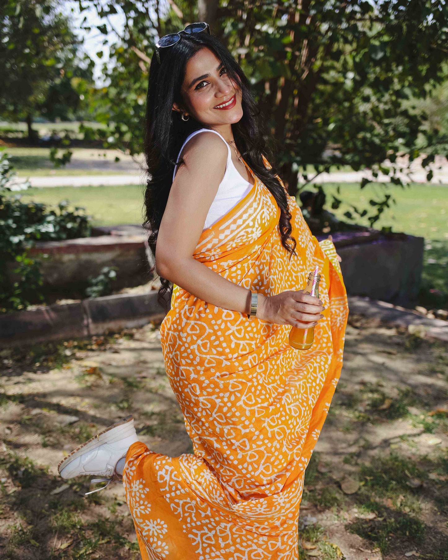 Mango Bite - Yellow Batik Pure Mulmul Cotton Saree