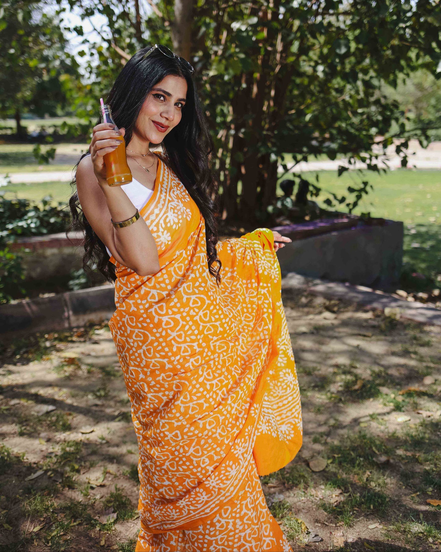 Mango Bite - Yellow Batik Pure Mulmul Cotton Saree