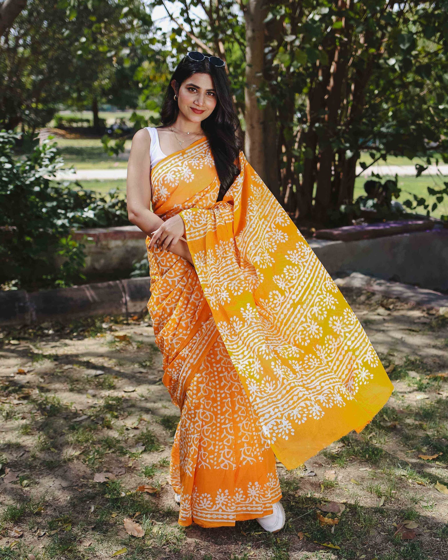 Mango Bite - Yellow Batik Pure Mulmul Cotton Saree