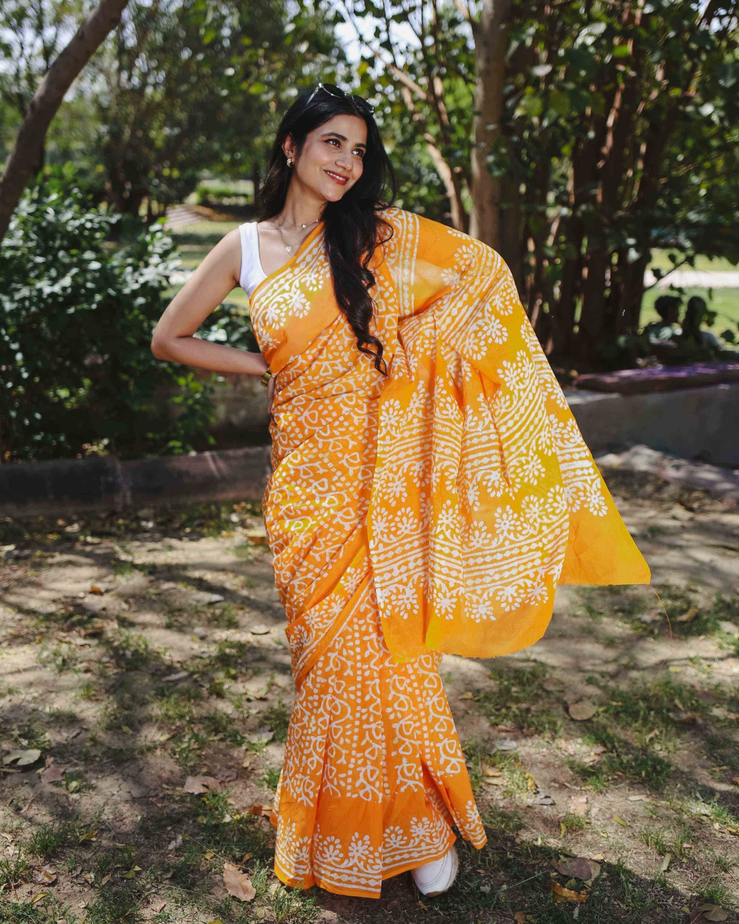 Mango Bite - Yellow Batik Pure Mulmul Cotton Saree